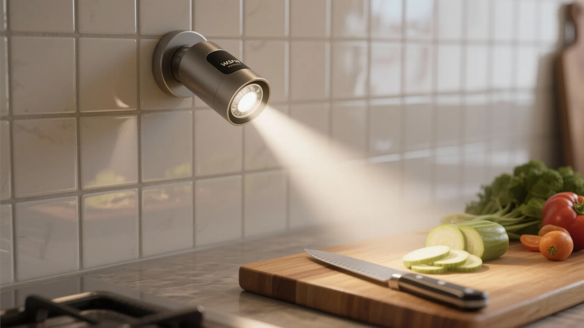 Sensor spotlight on the backsplash for safe slicing