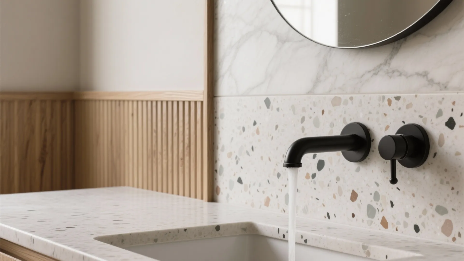 Statement backsplash in stone or wood accents