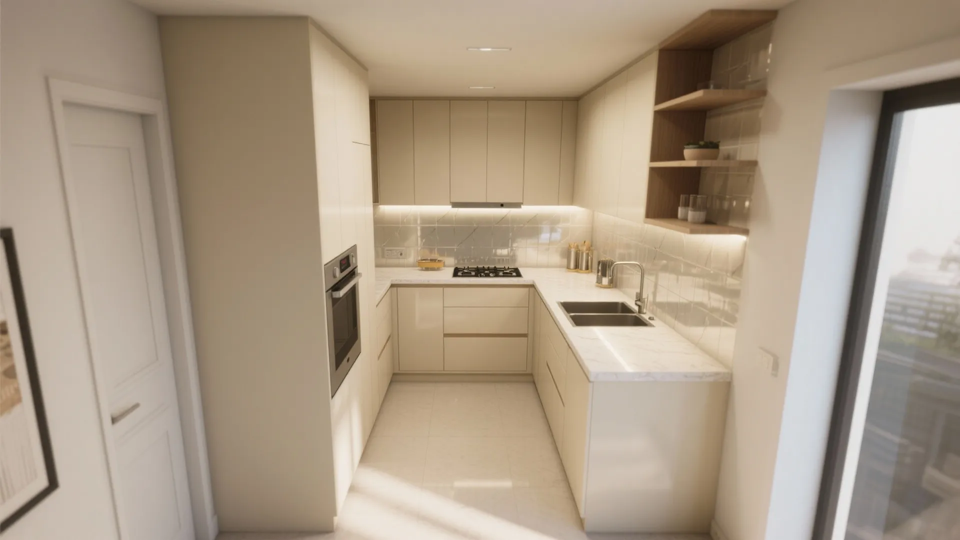 5. Small-Space Layouts: Make Cream Work for Compact Kitchens