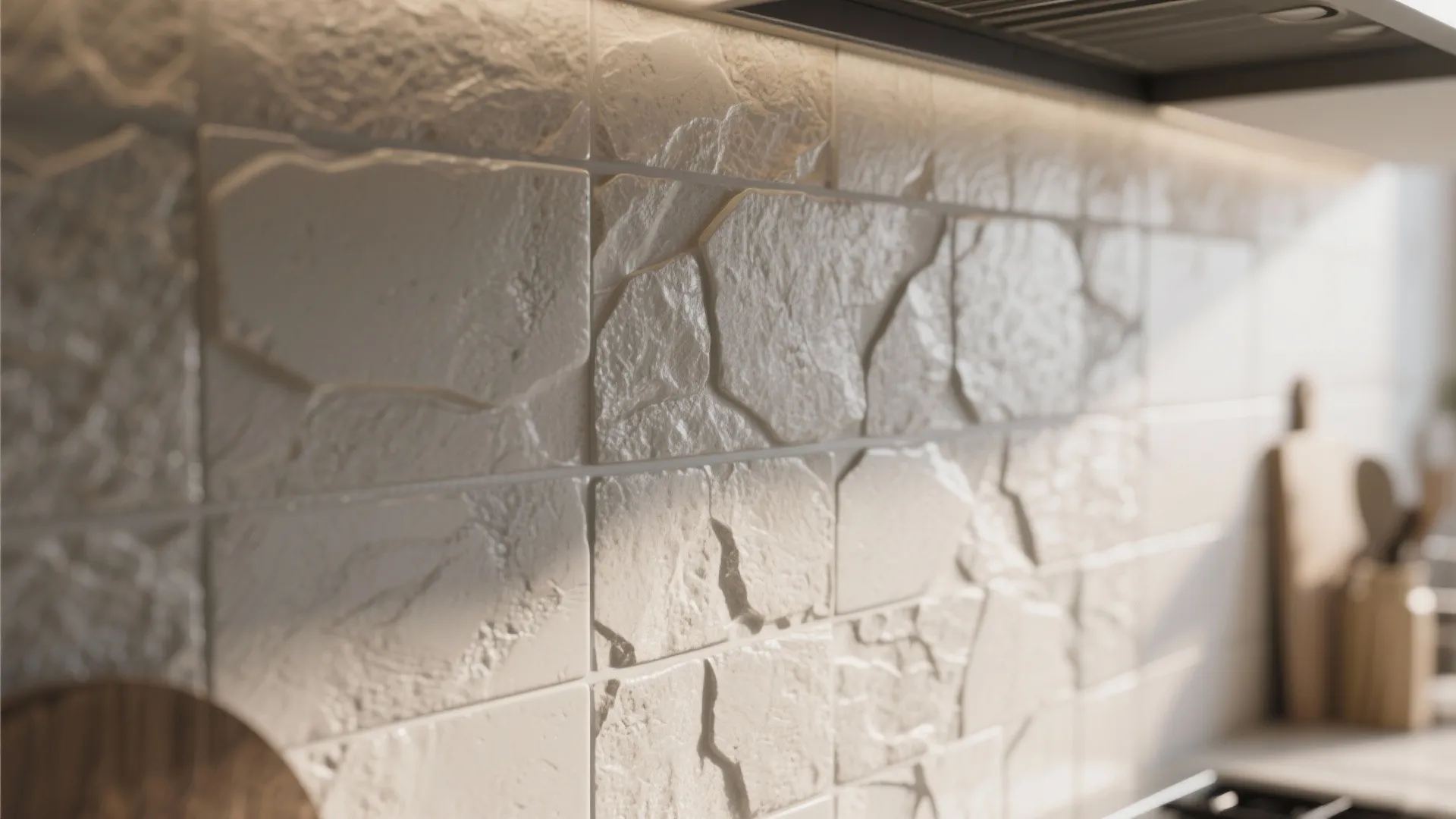 3. Statement backsplash in a restrained palette