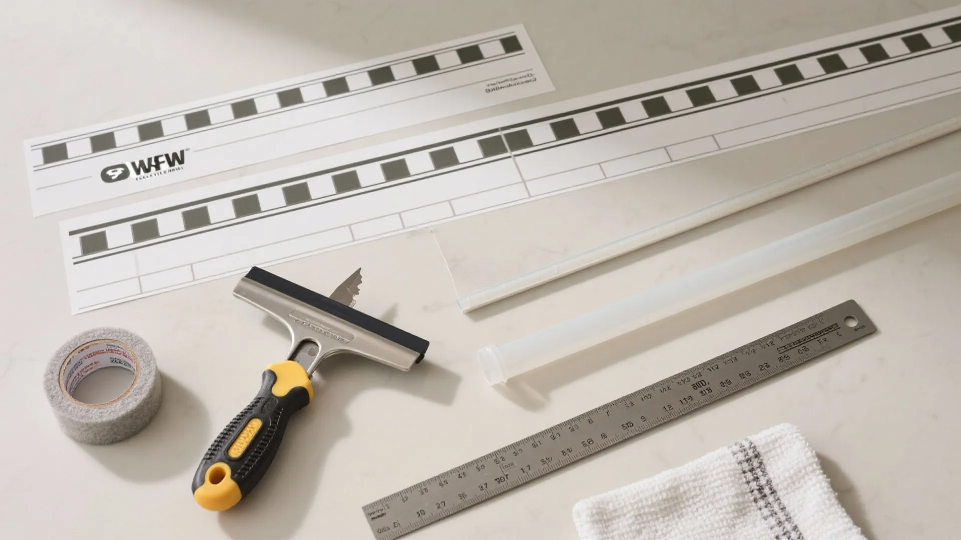 Peel-and-stick backsplash panels in micro-kitchens