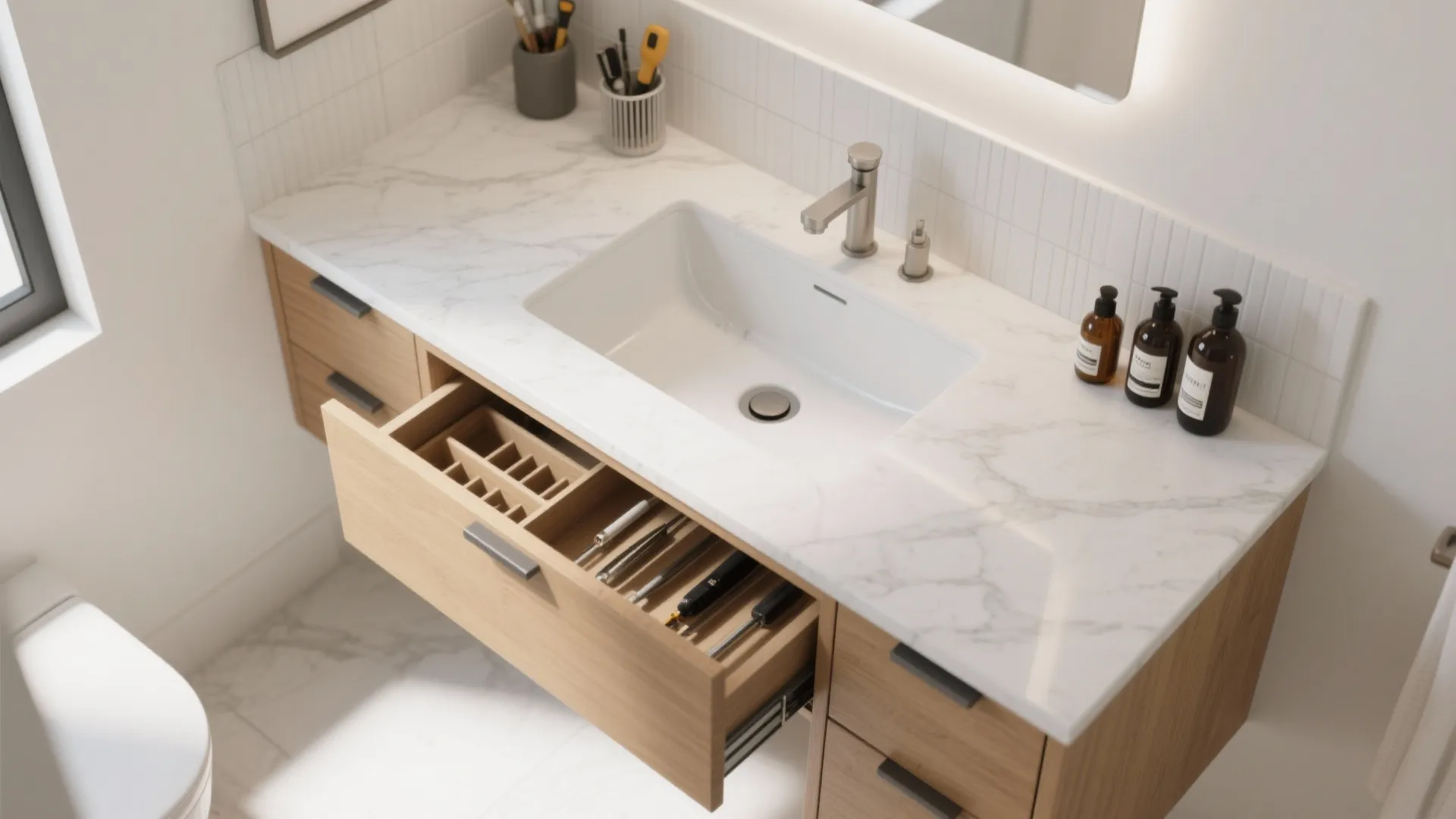 Integrated Backsplash and Drawer Organization That Works