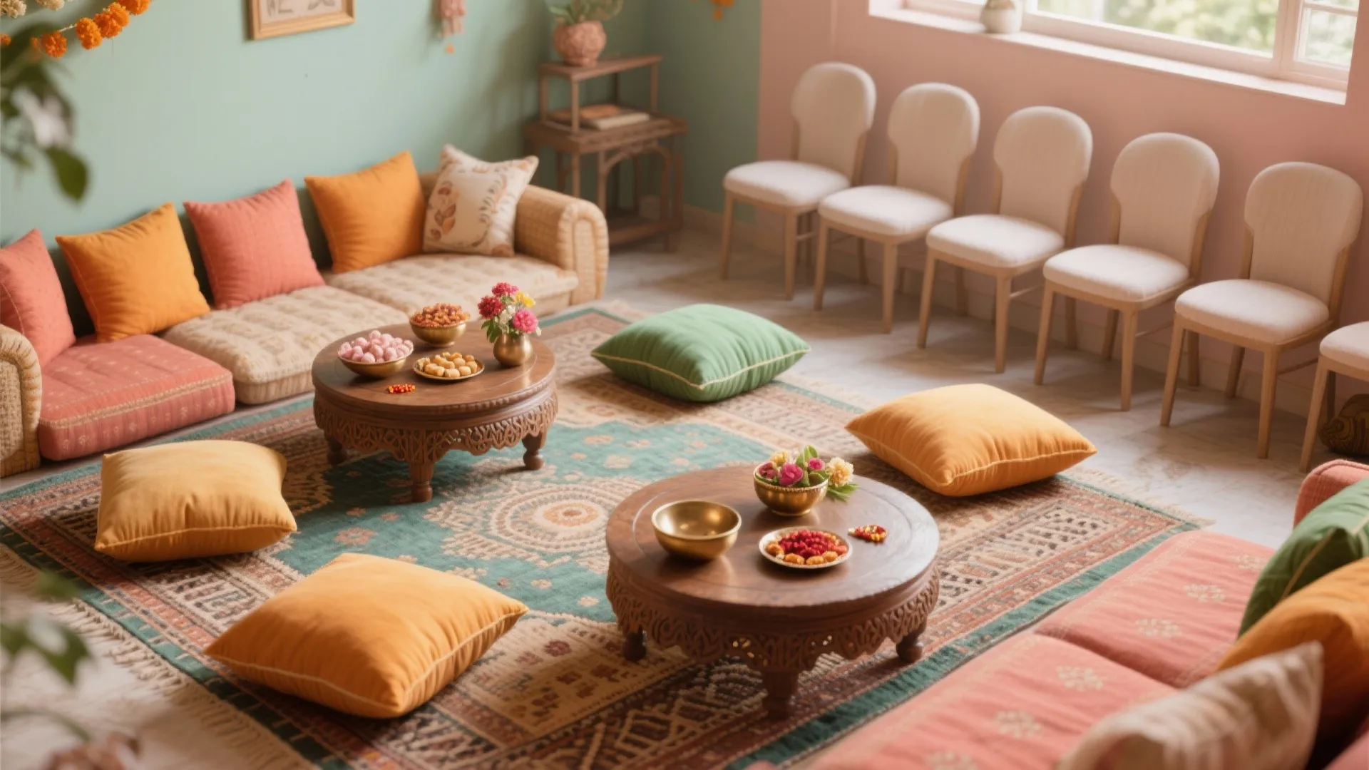 Baithak Vibes: Floor Seating and Low Tables