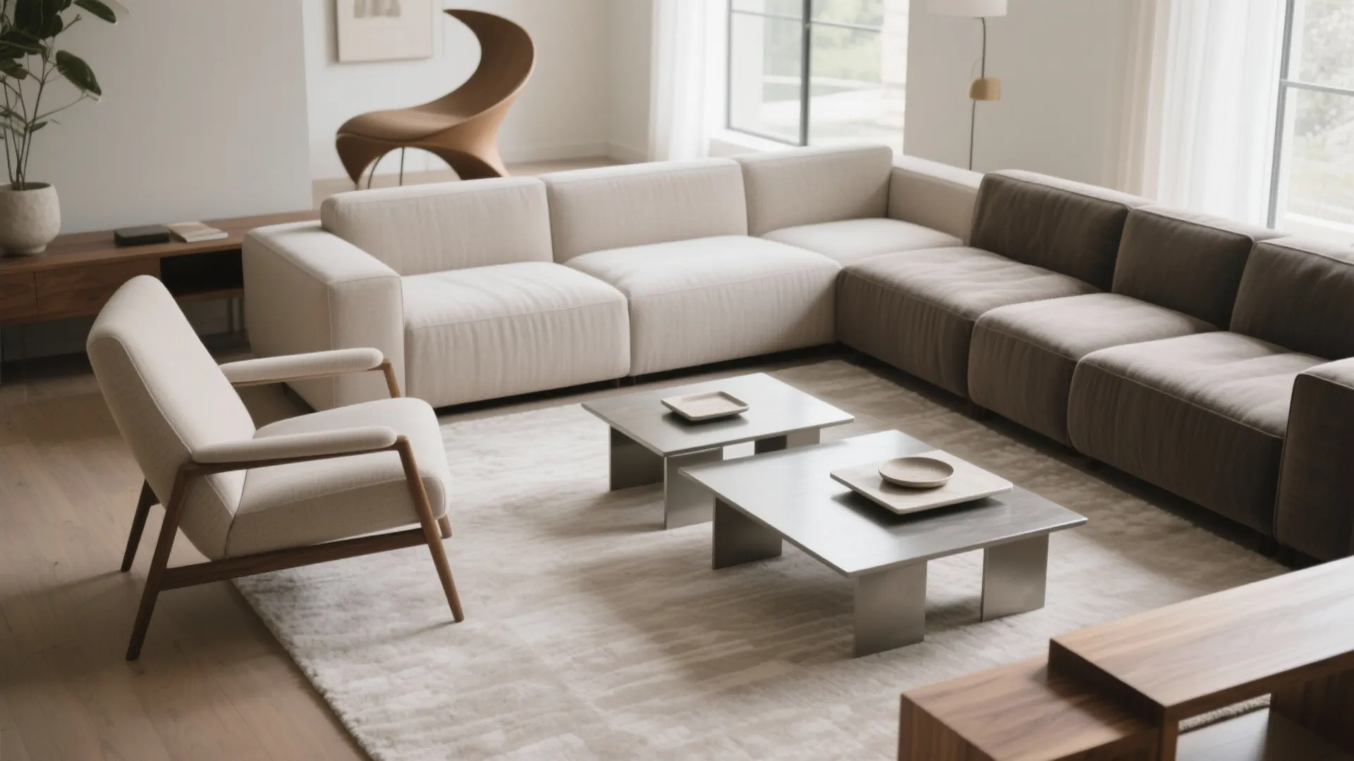 Balanced Composition: Pair the L with an Accent Chair and Nesting Tables