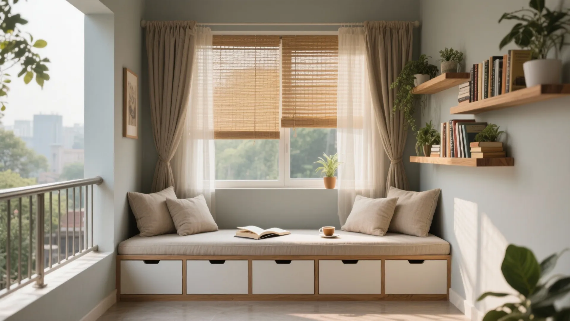 5) Balcony-to-bay multipurpose nook