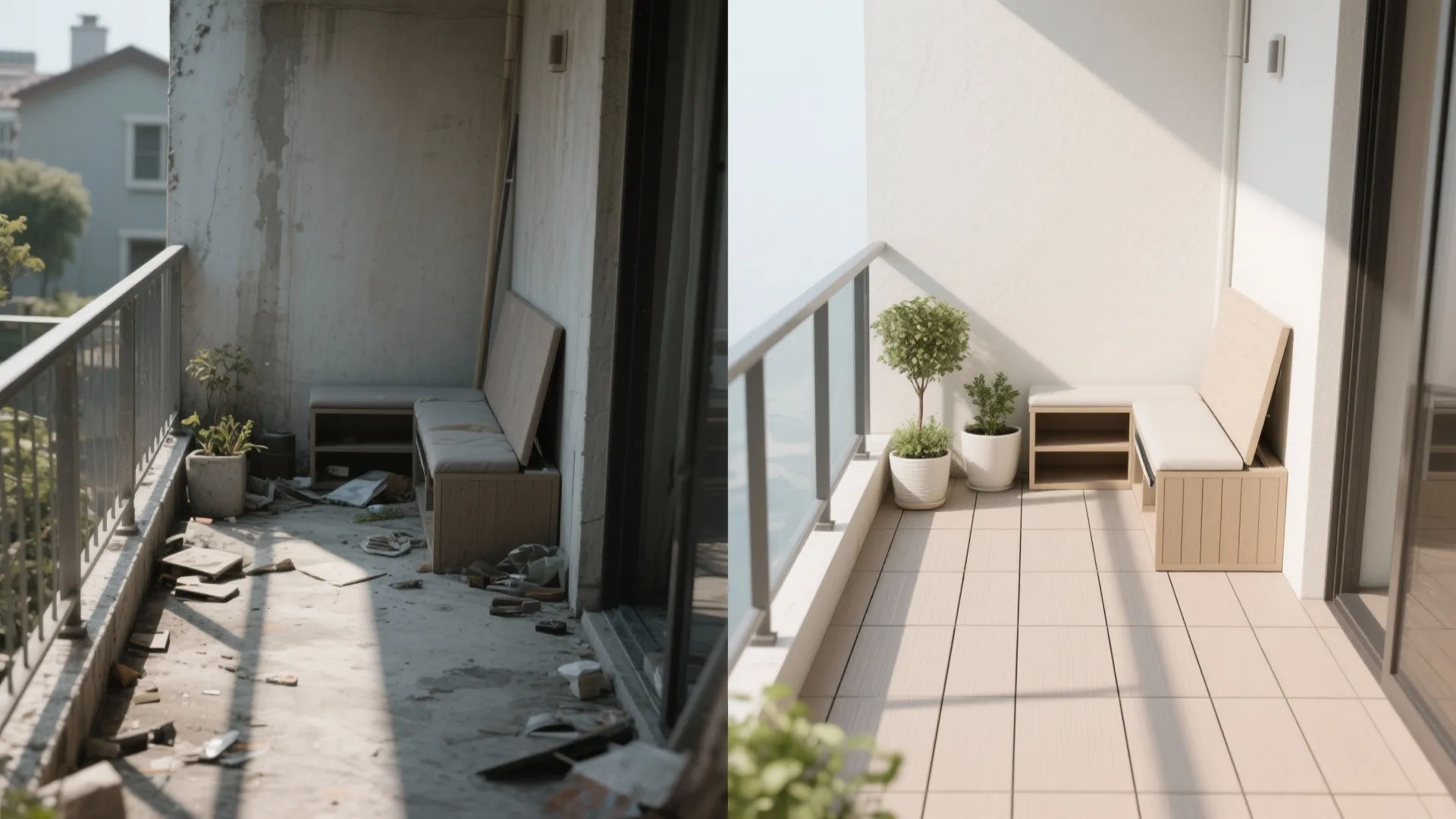 Compact decking and storage benches