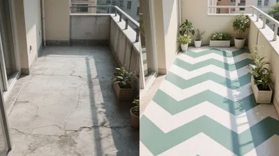 Before & After Balcony Makeover with Chevron Floor Design