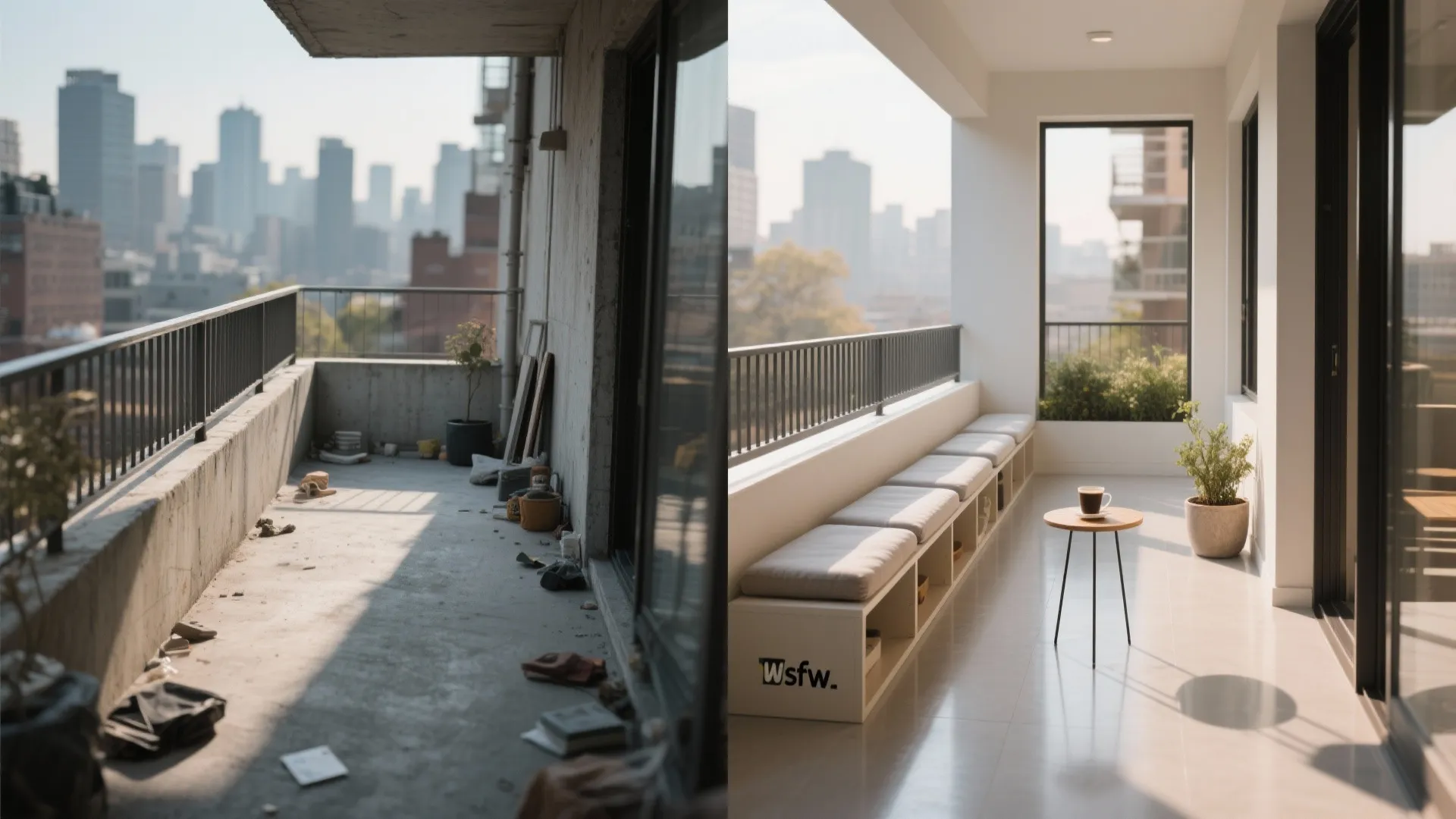 1) Minimalist balcony storage that doubles as seating