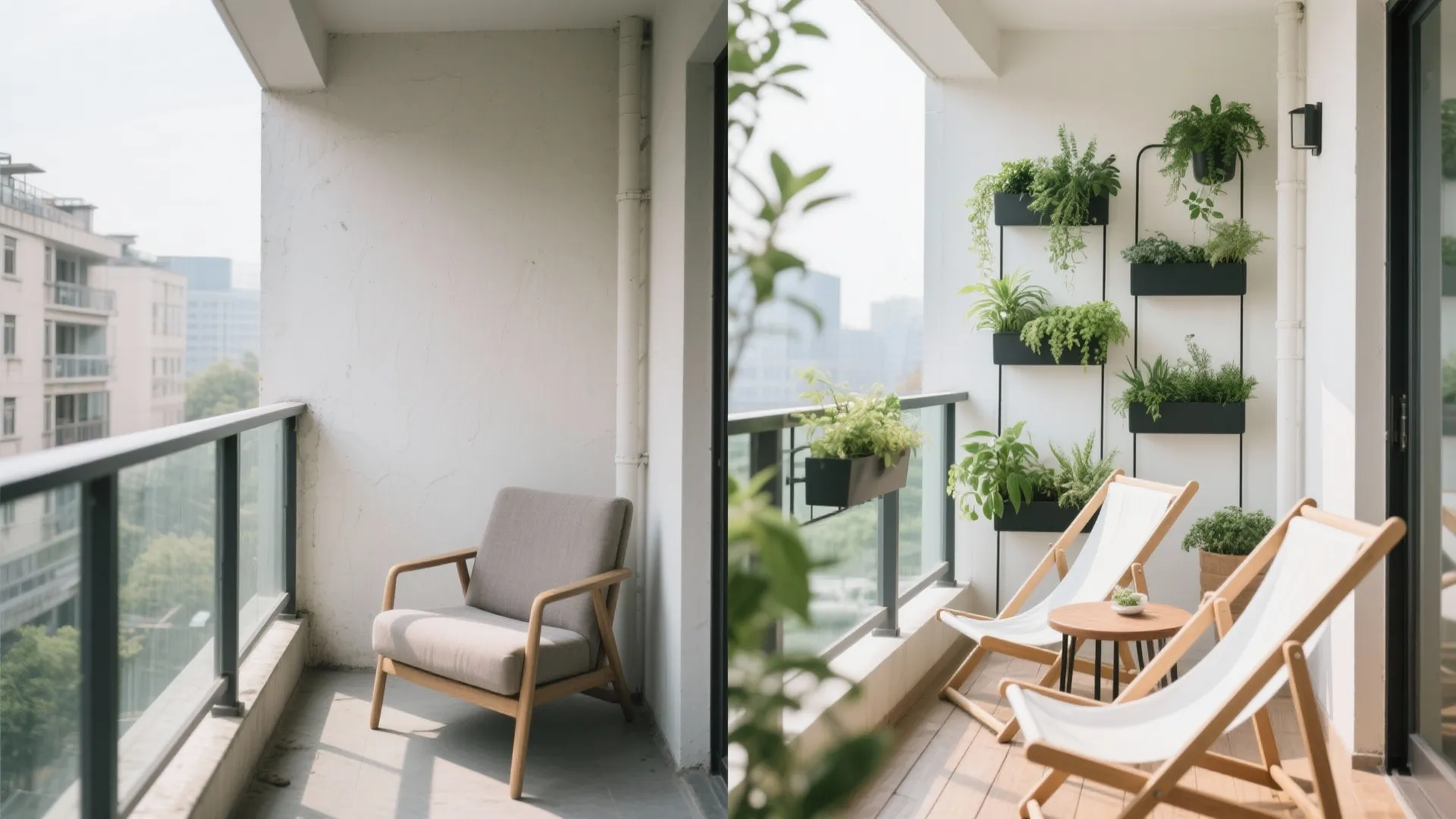 Vertical Planters with Slim Lounge Chairs