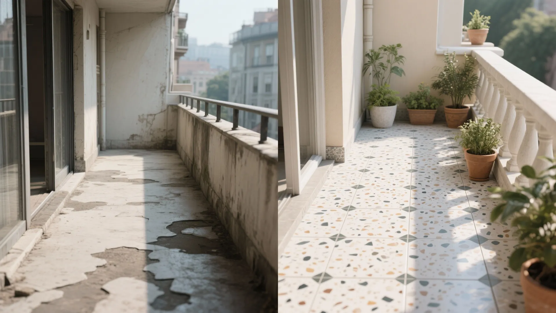 Stone or terrazzo-look porcelain for premium feel