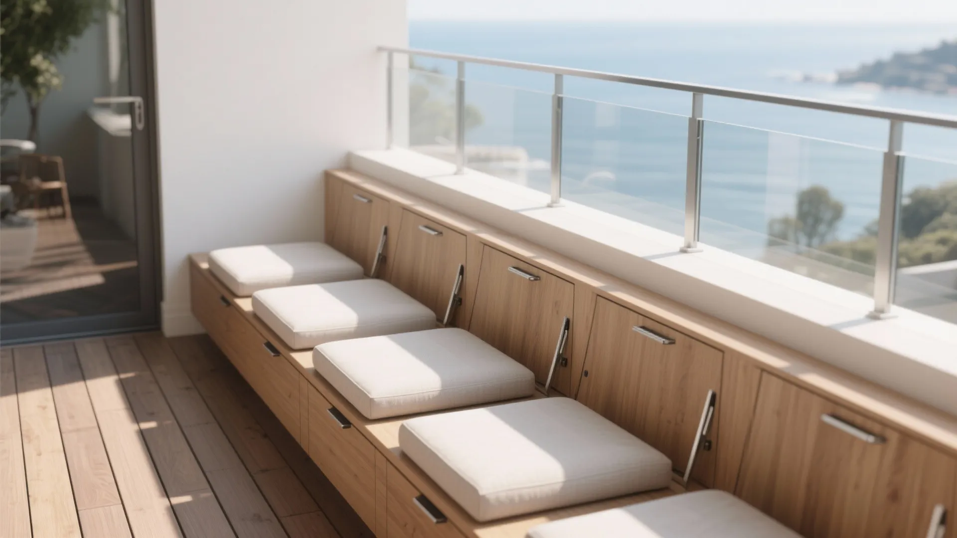 Minimalist Balcony Storage That Doubles as Seating