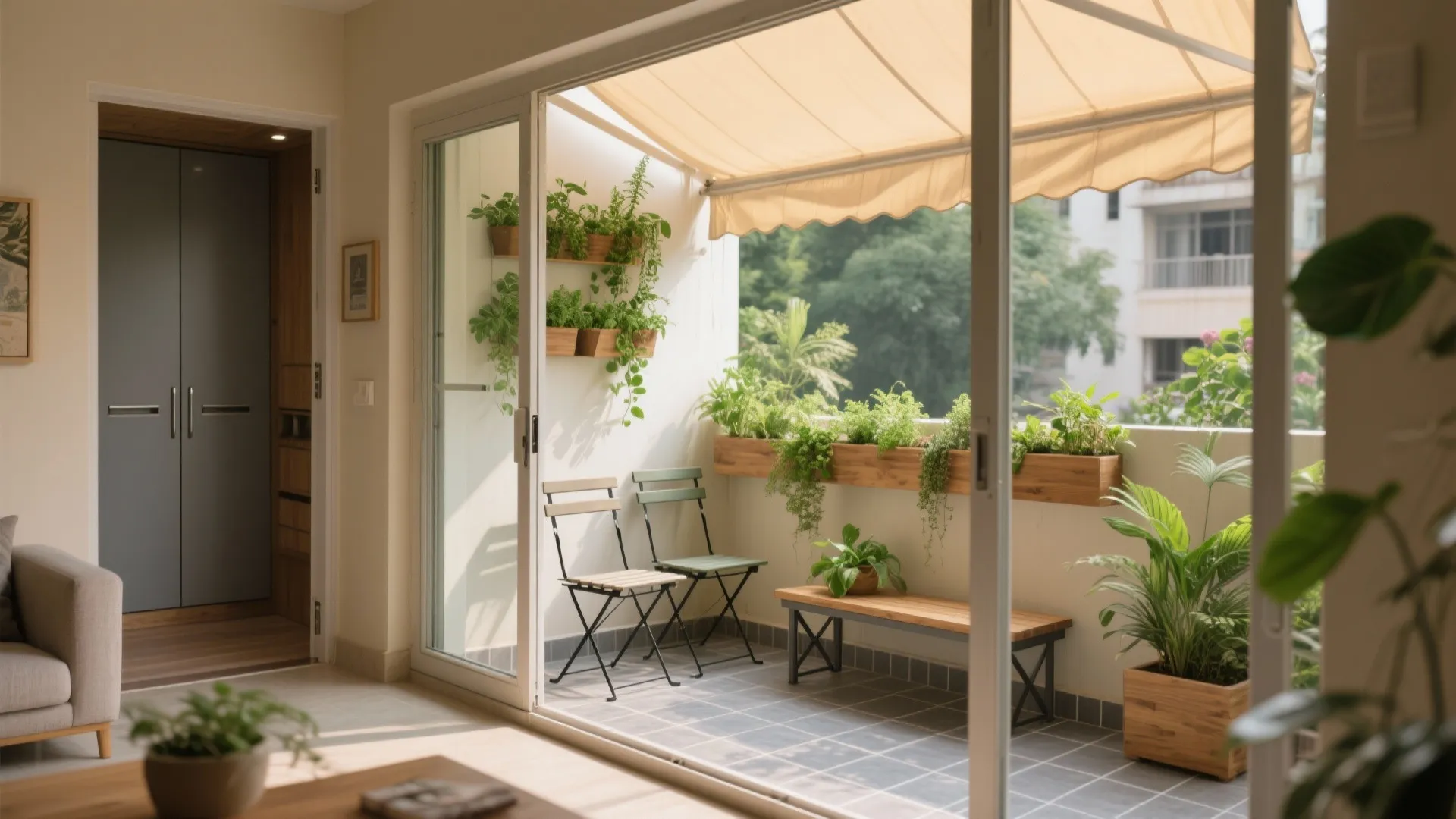 Balcony Biophilia and Easy-Clean Finishes
