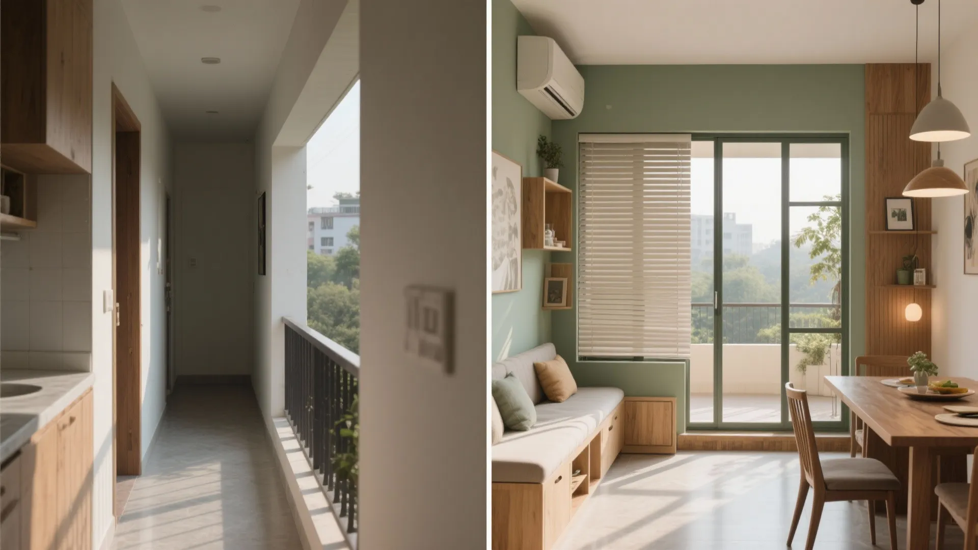 Balcony-to-dining integration with flexible seating