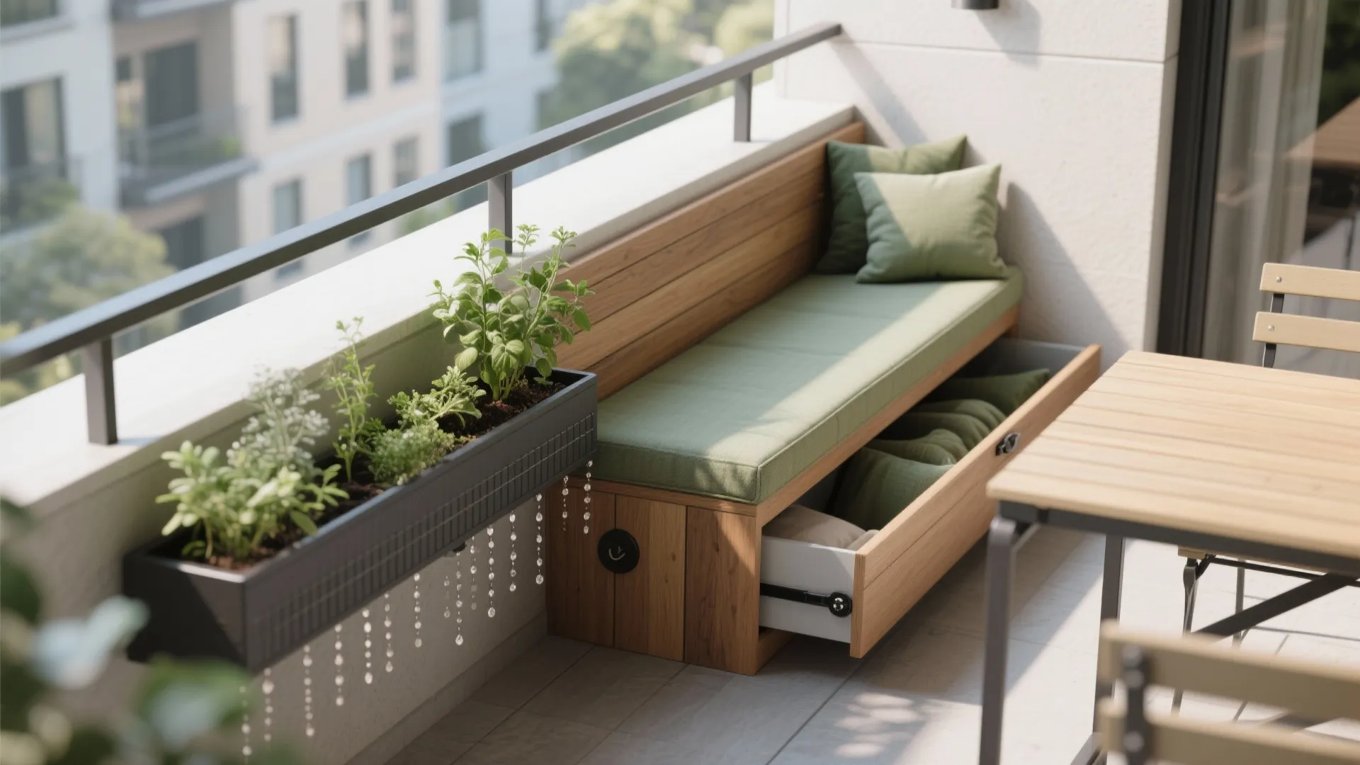 Built-In Seating, Planters, and Storage for a Hard-Working Balcony