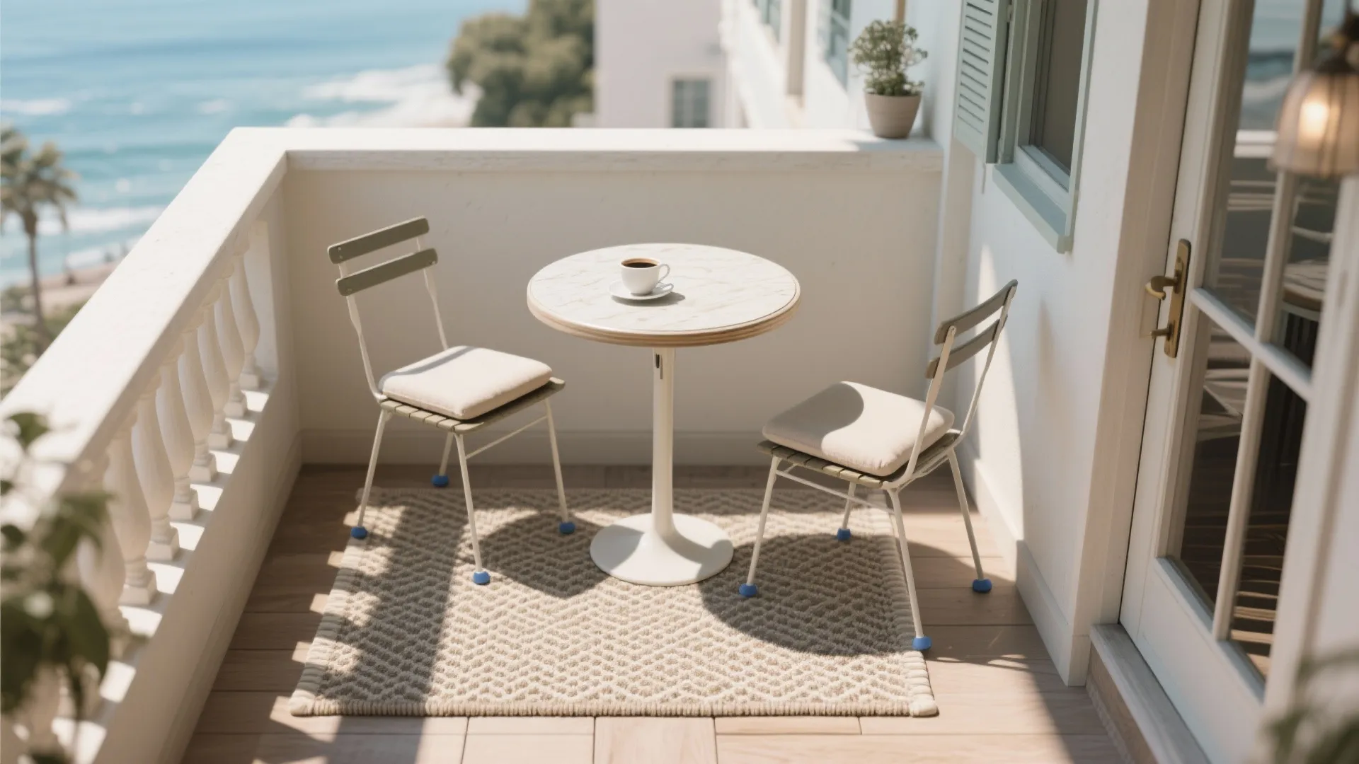 Compact cafe corner with weather-proof textiles