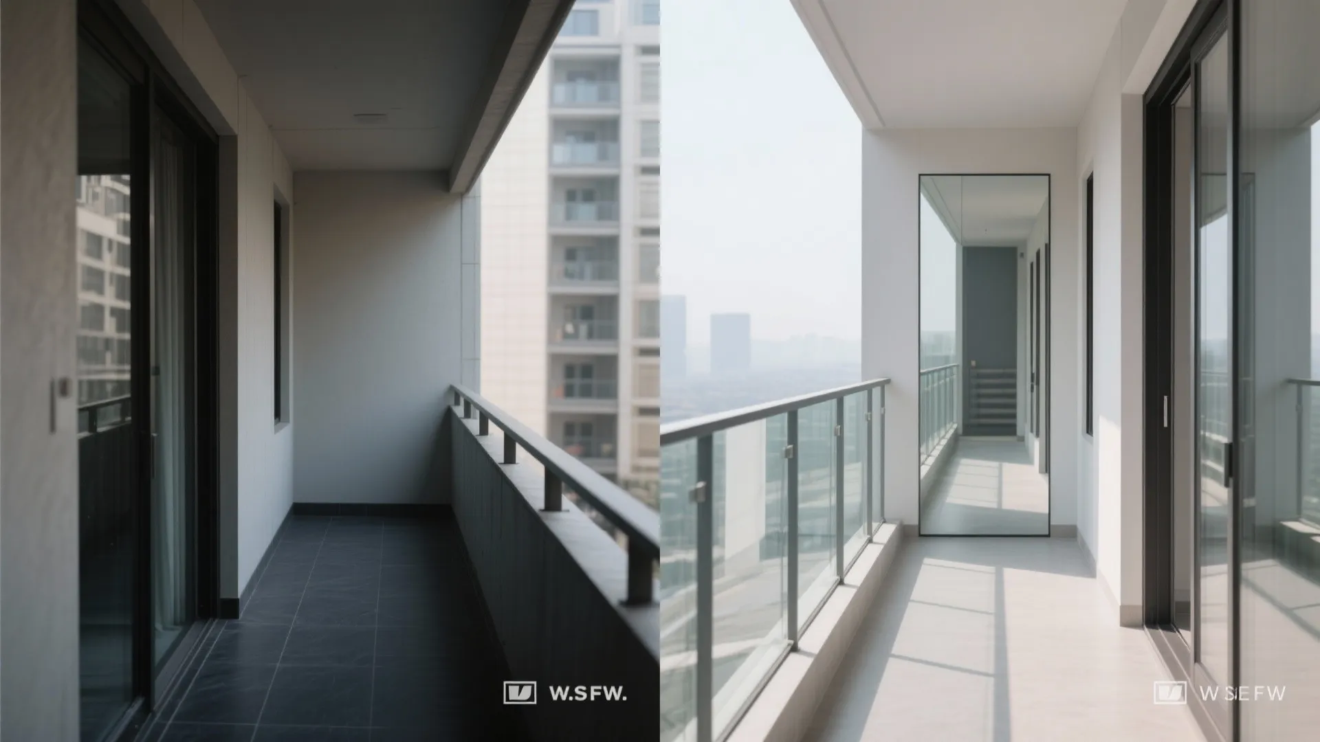 2) Glass balustrade and mirrored back wall for depth