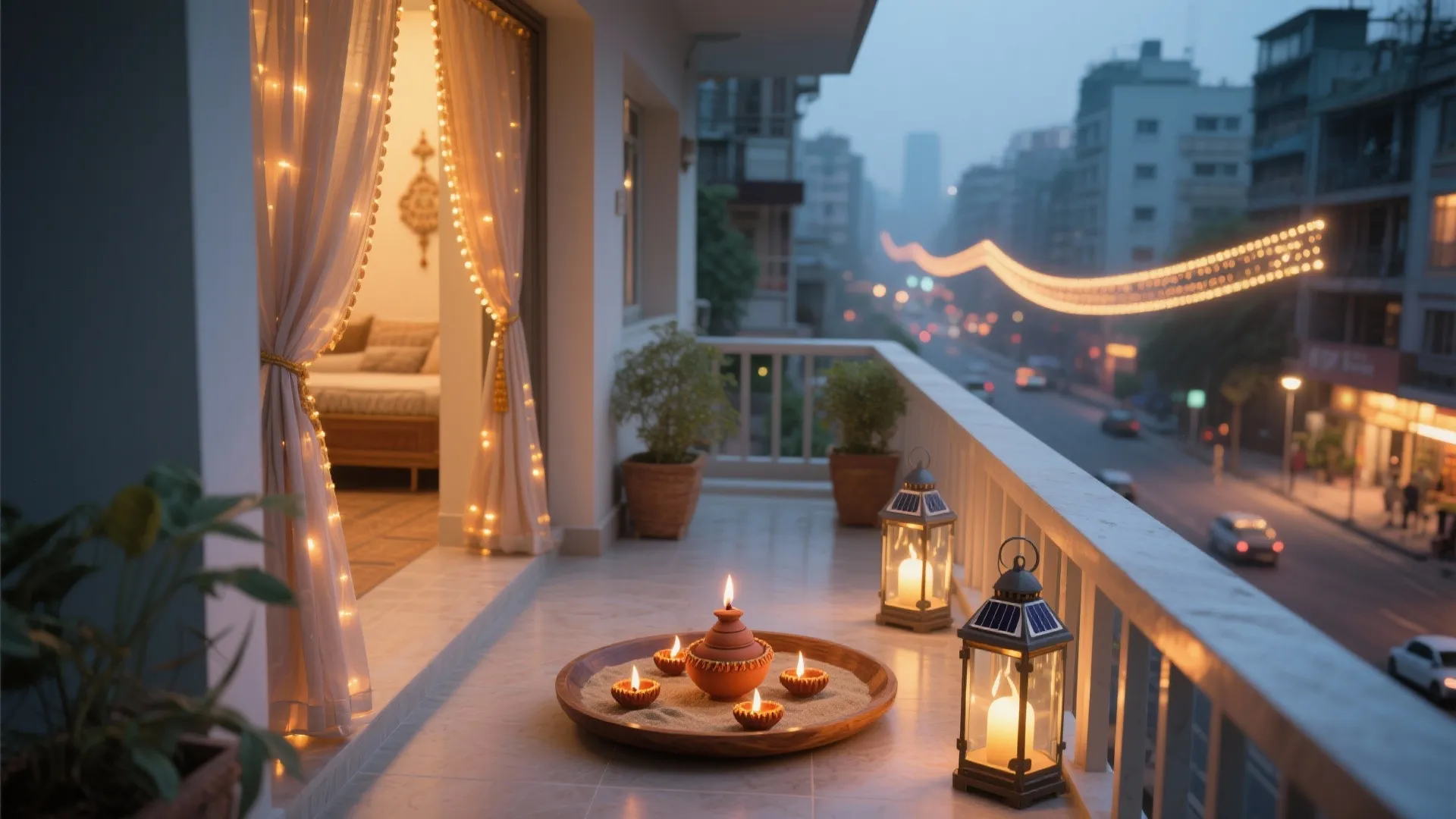 Balcony and Window Glow with Safe Diyas