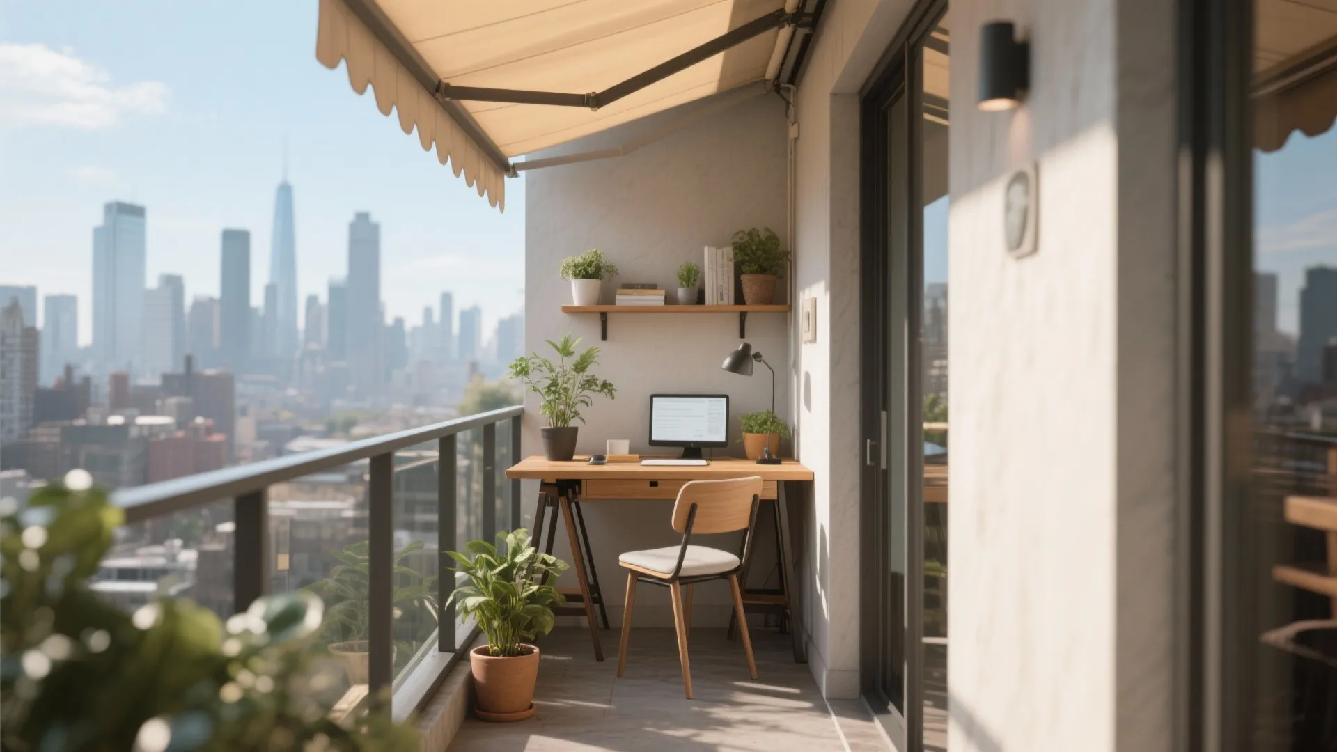 1. Balcony Workspace with Fold-out Desk
