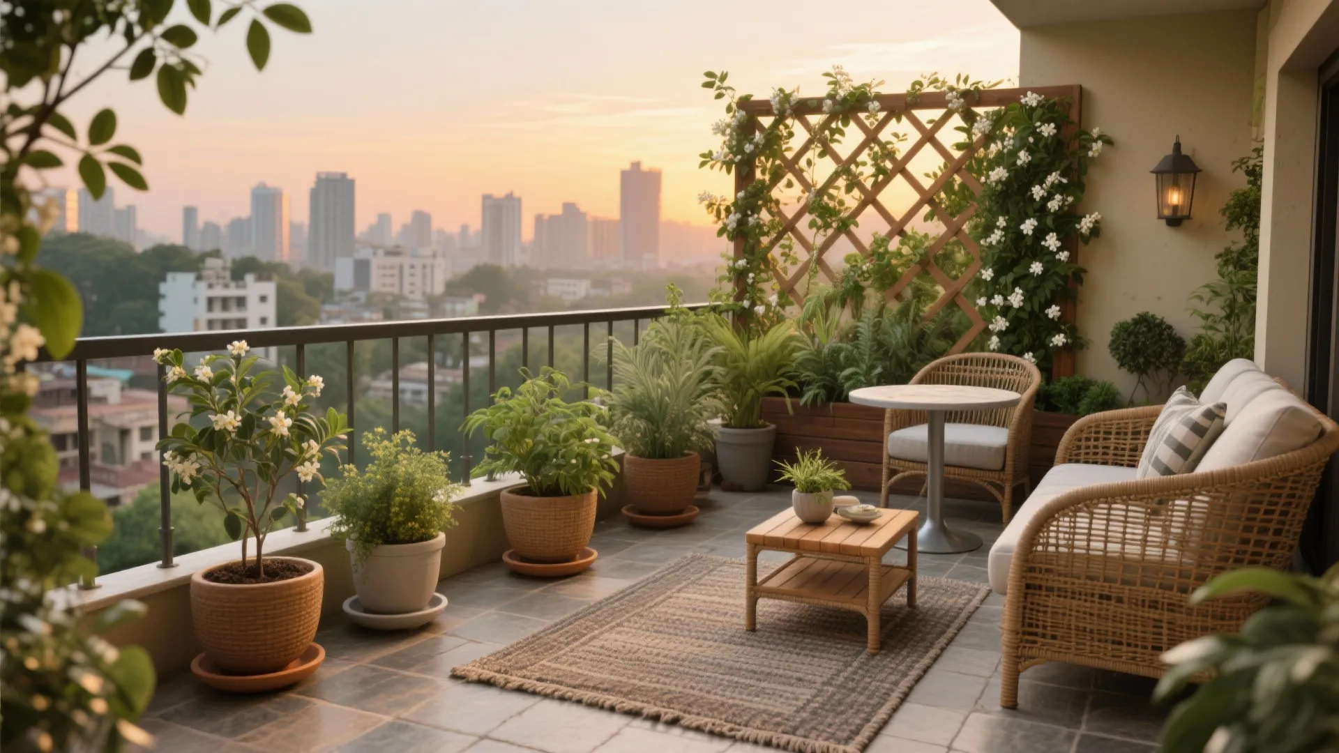 Balcony garden with biophilic elements