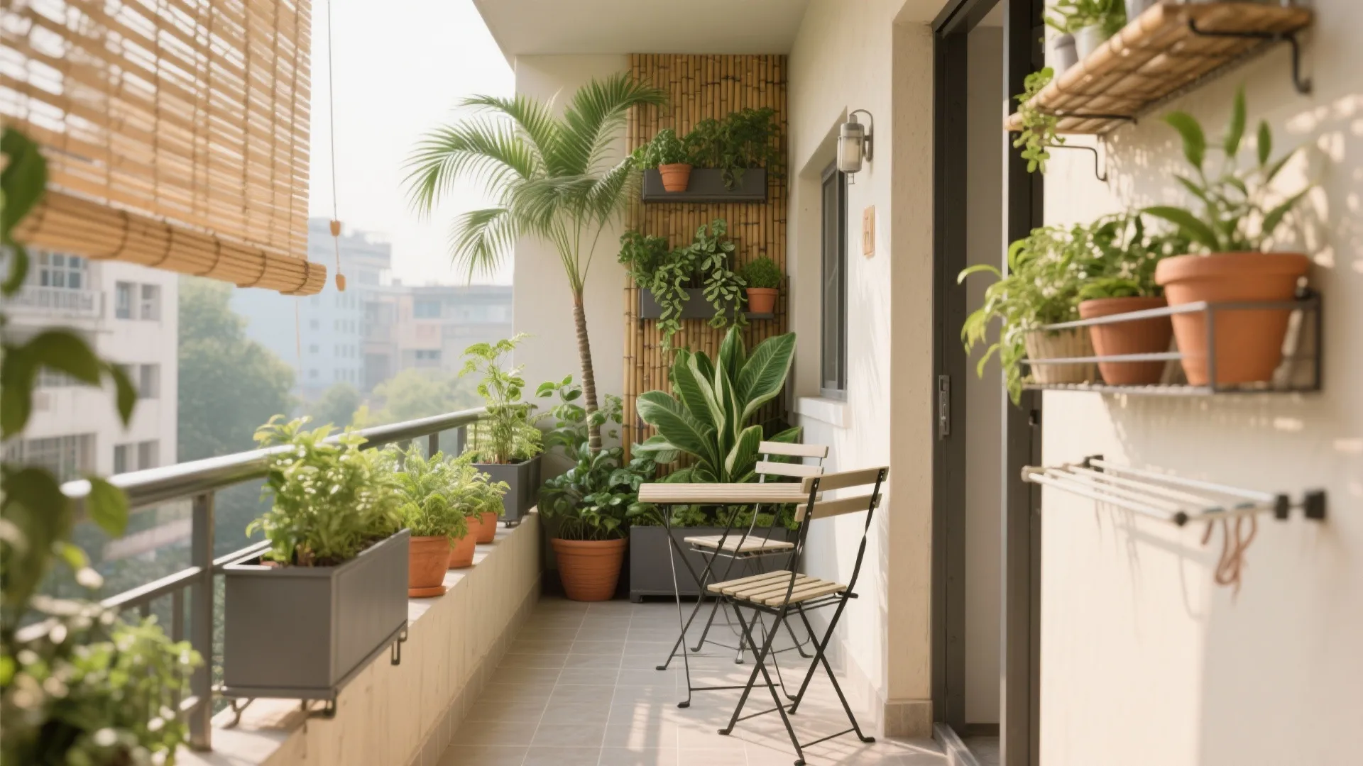 Balcony Micro-Garden and Slim Utility Zone