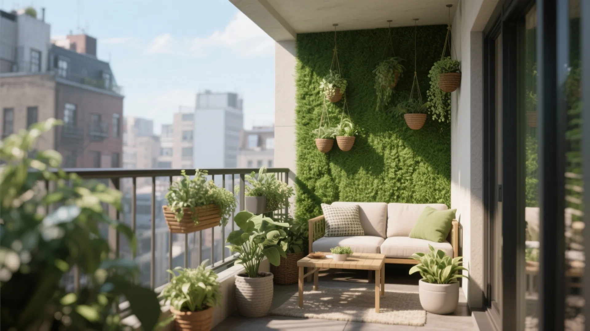Outdoor Balcony Artificial Grass Feature Wall