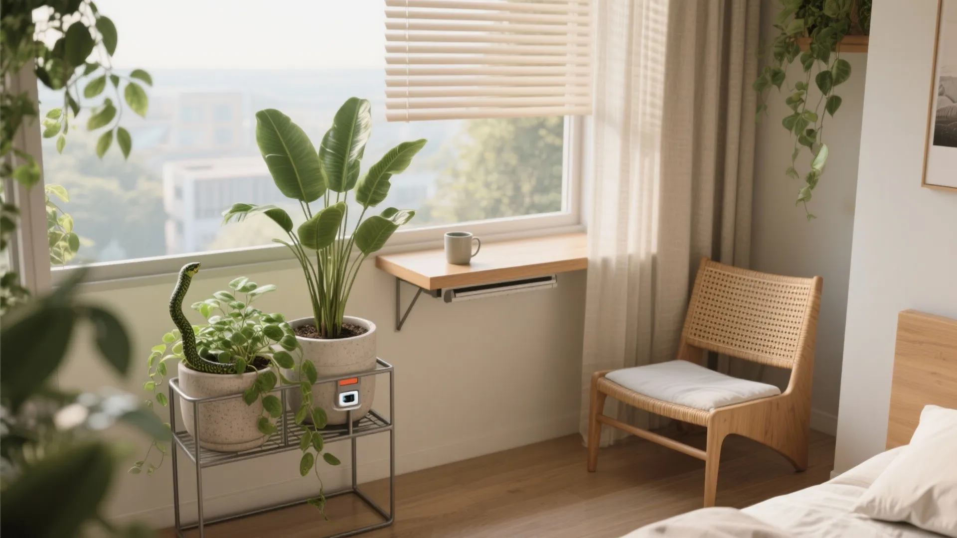 Balcony biophilic corner and daylight strategy