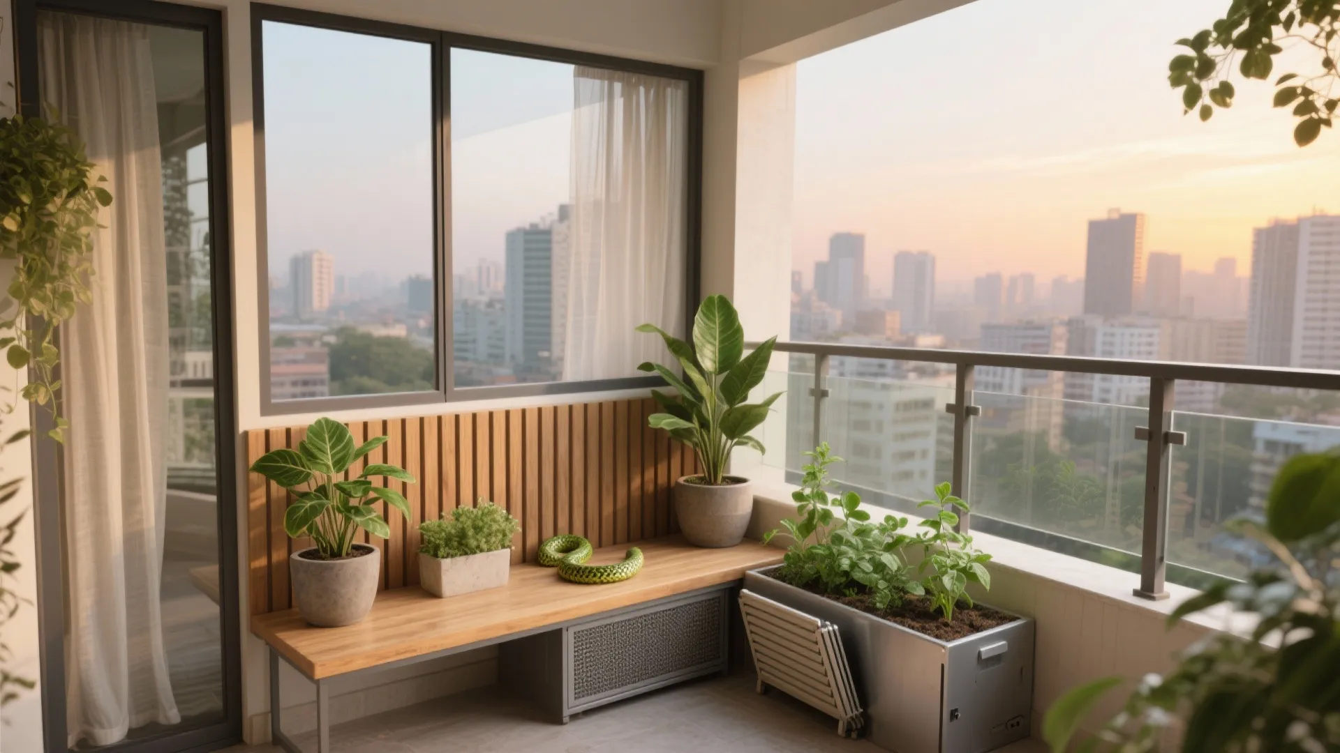 Balcony biophilic corner with acoustic glazing