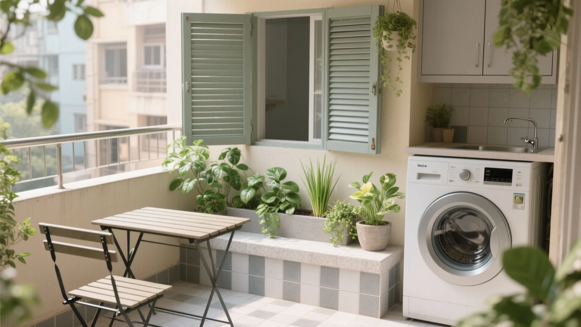 5) Balcony green pocket with a tucked utility zone