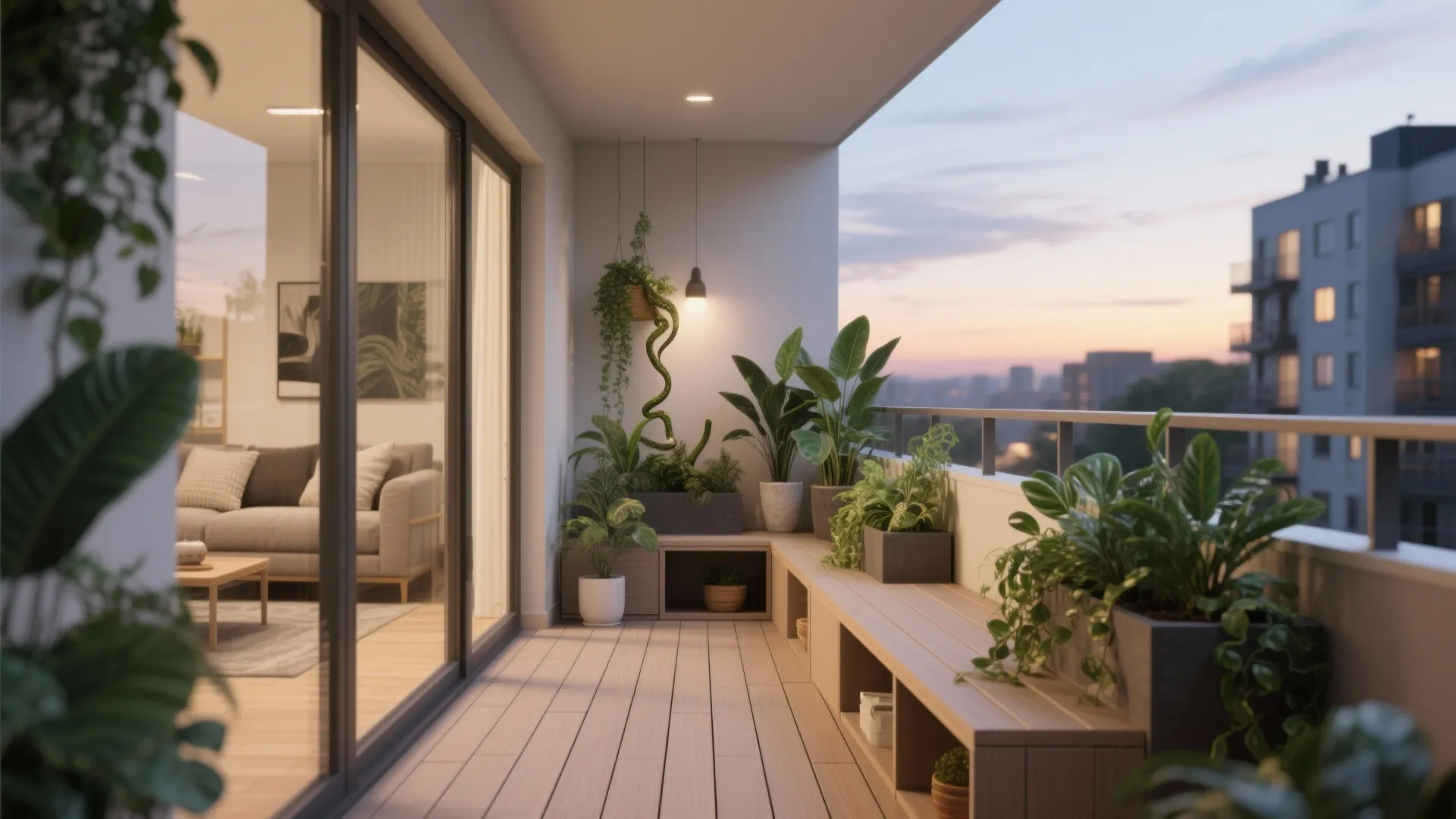Balcony Green Corners and Light-Tone Flooring