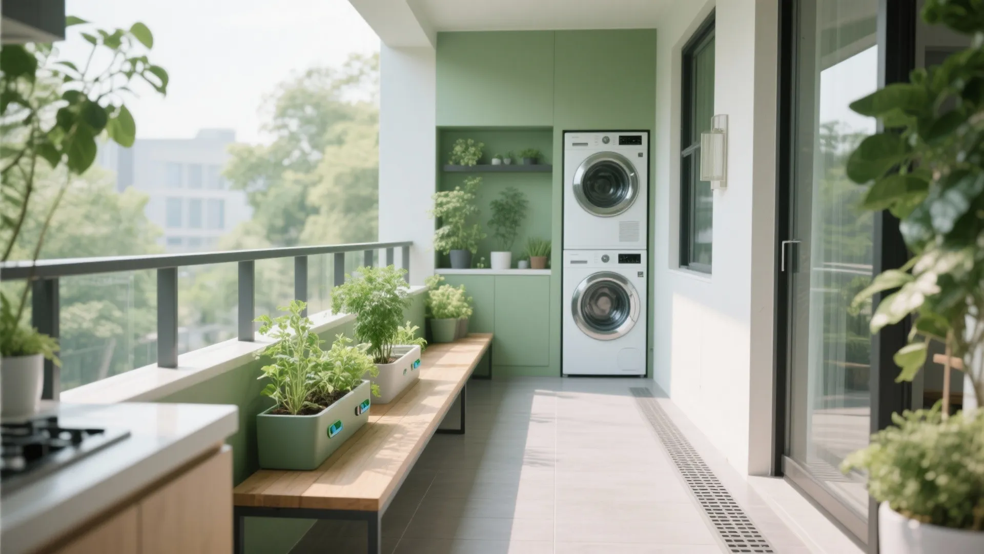 5) Green Nook and Compact Utility on the Balcony