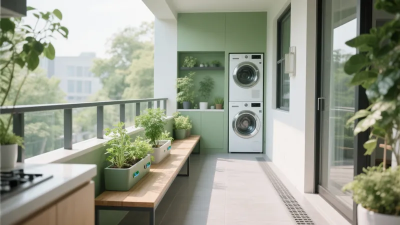 Green Balcony Laundry Space with Planters