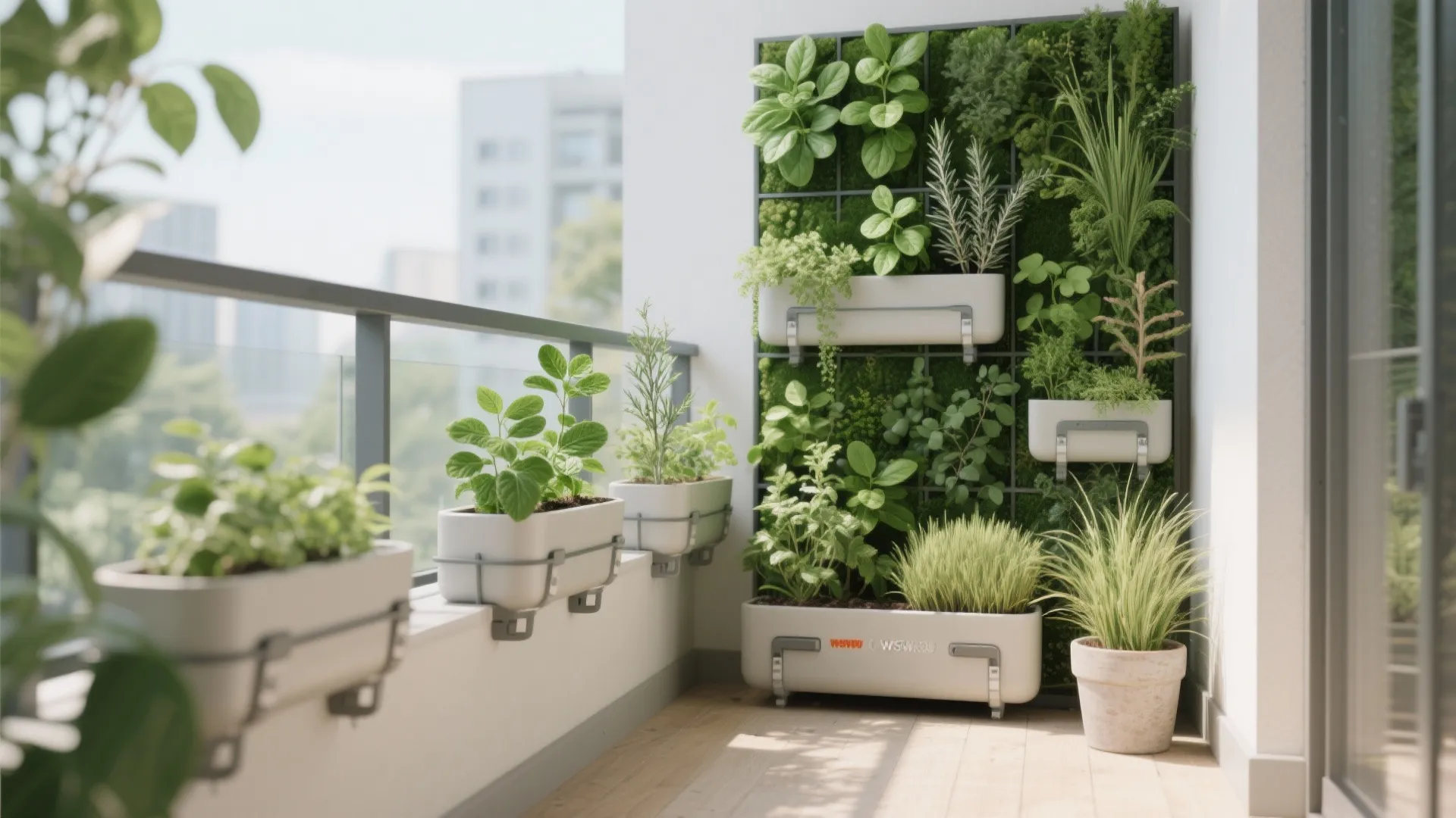 Green walls and rail planters for micro-gardens