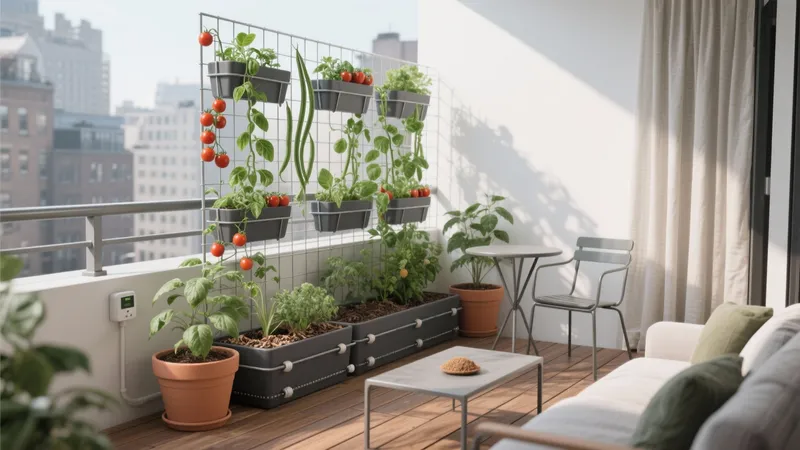 Urban Balcony Garden with Comfy Seating
