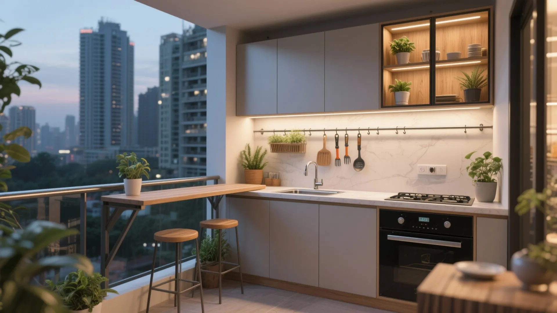 Minimalist balcony storage with a kitchen mindset