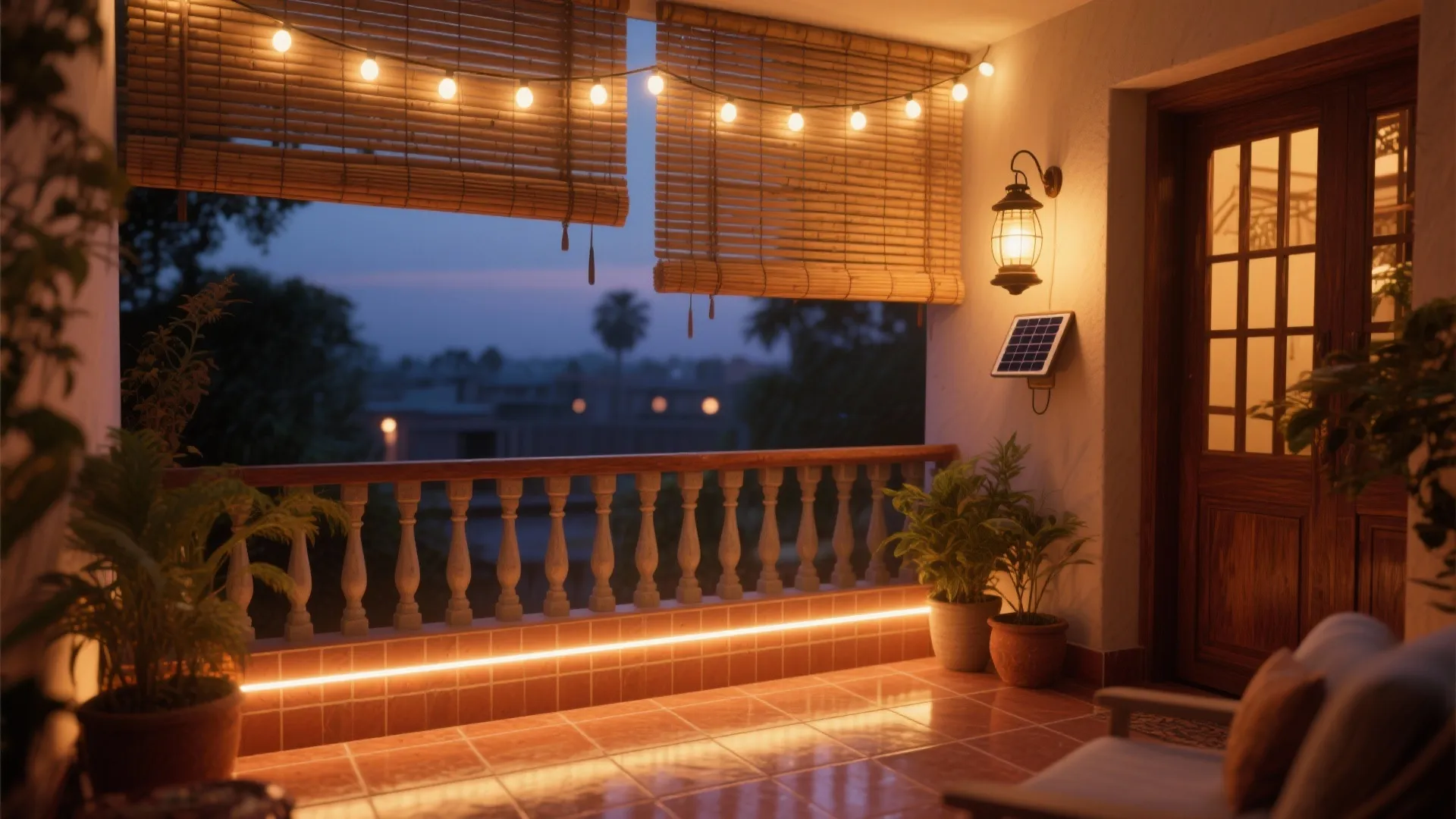 Layered Lighting: Solar, Lanterns, and Warm LEDs
