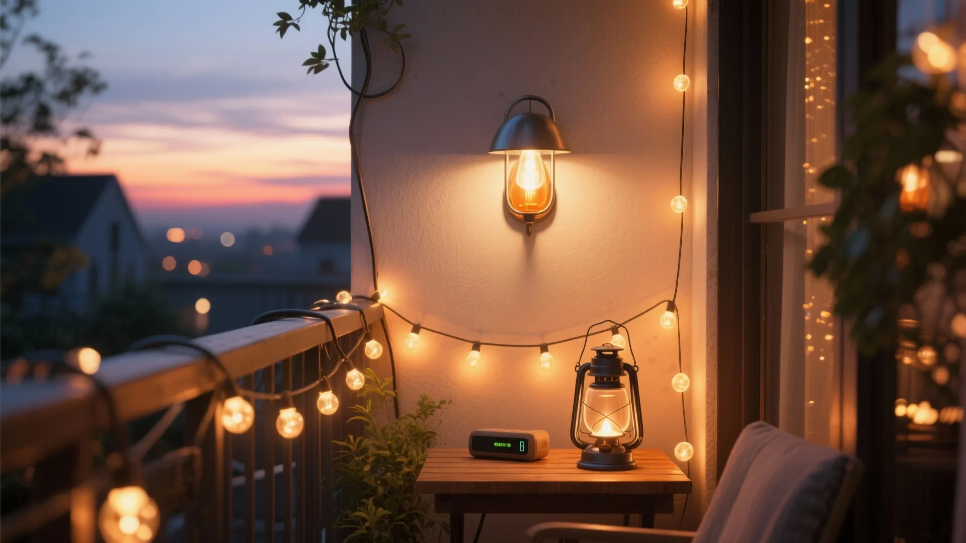 Layered balcony lighting for mood and safety