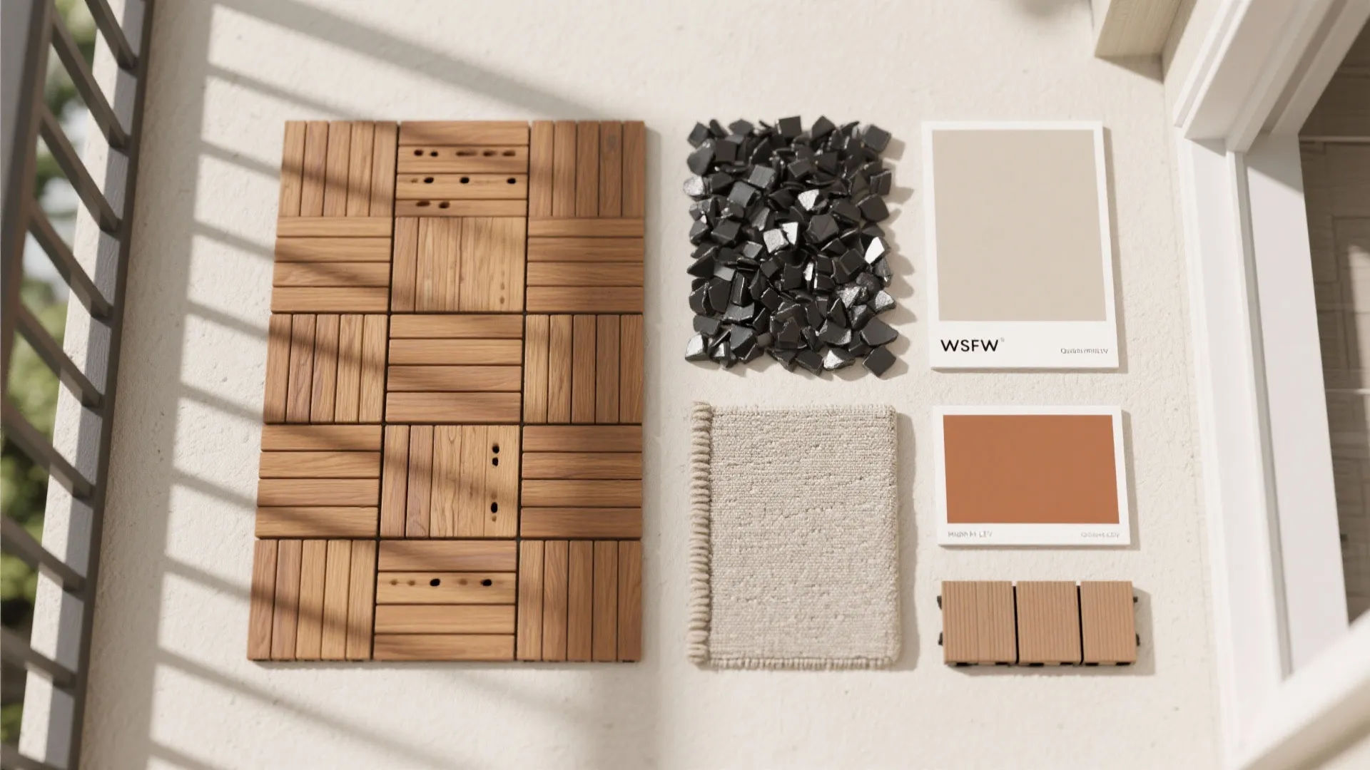 5) Material Layering: Warm Wood, Outdoor Rugs, and Subtle Accents