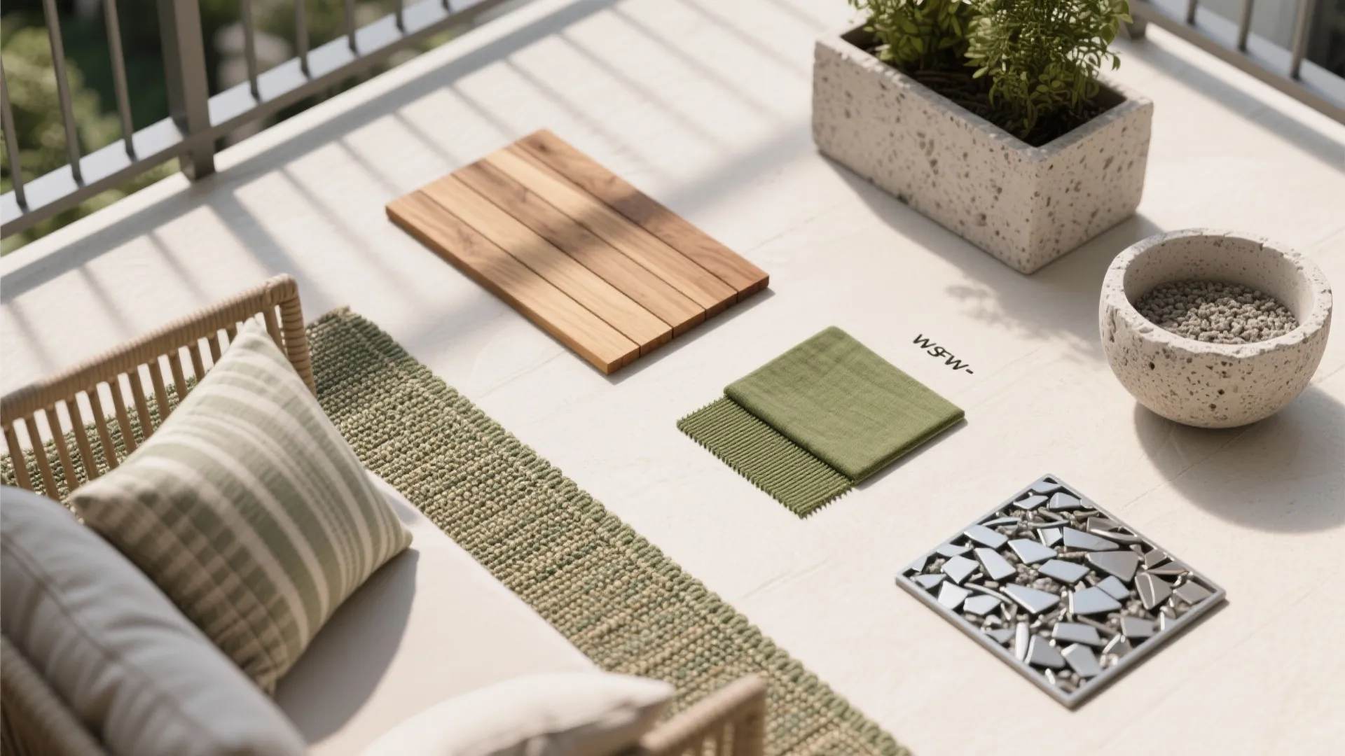 Outdoor Rug + Slim Lounge Chair for a Mini Living Room Vibe