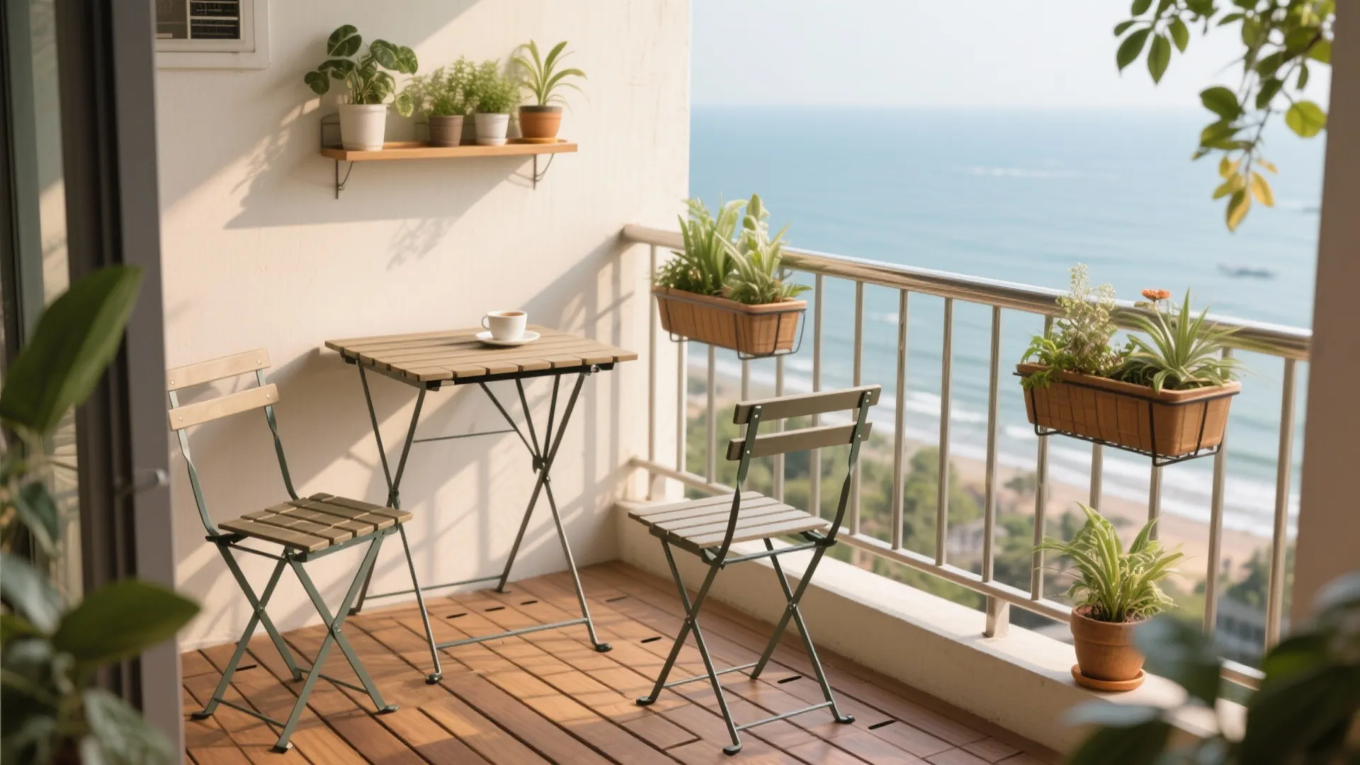 Balcony micro-escape with foldable furniture