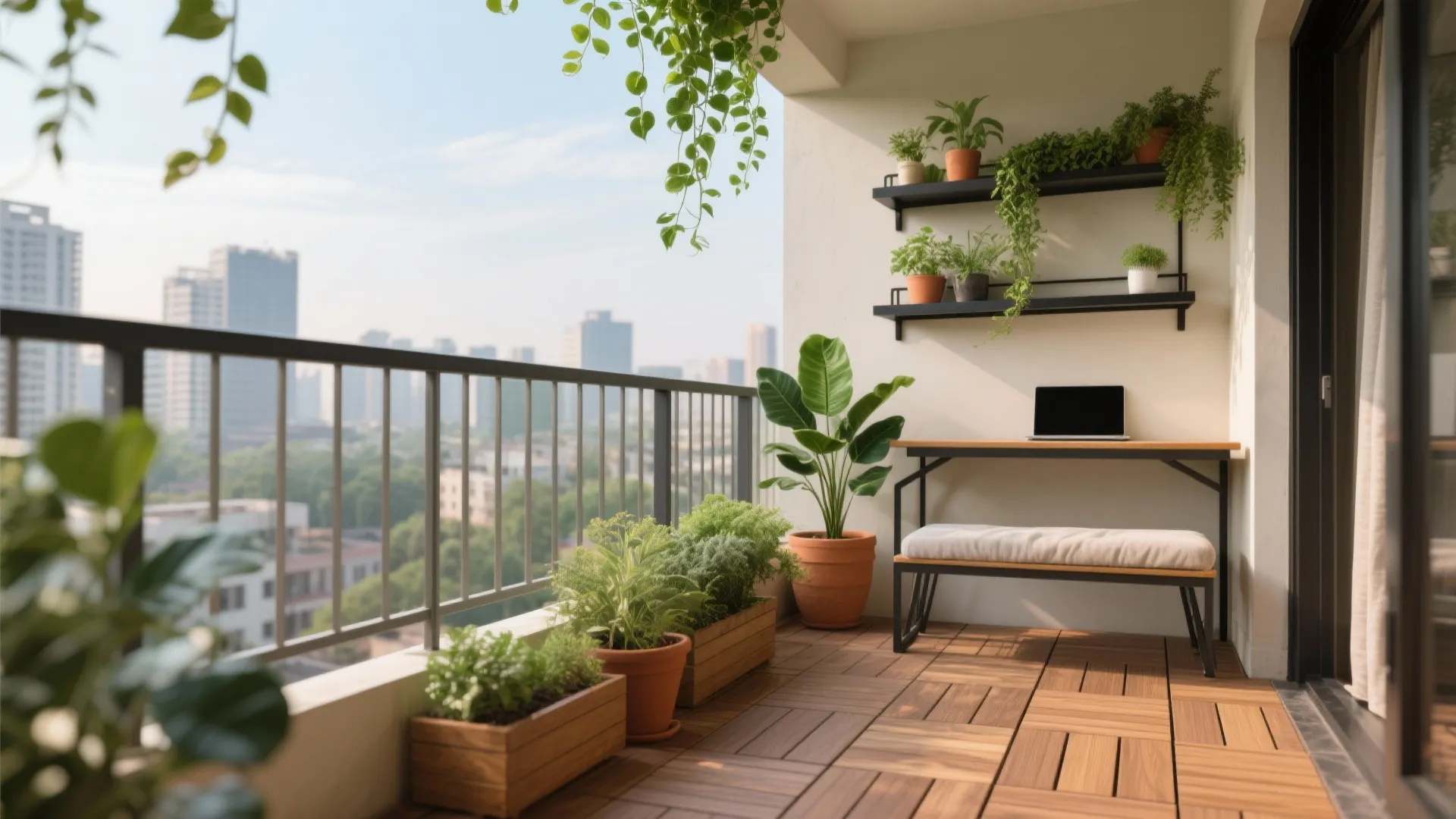 4) Balcony micro-garden + study perch you’ll actually use