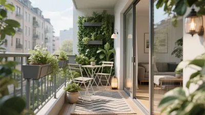 Green Balcony Oasis with Minimal Furniture
