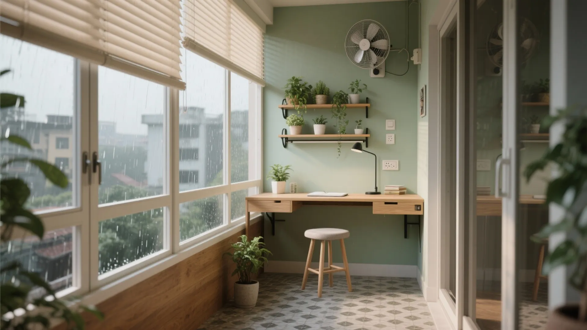 Balcony as a micro-study or utility, built for monsoon