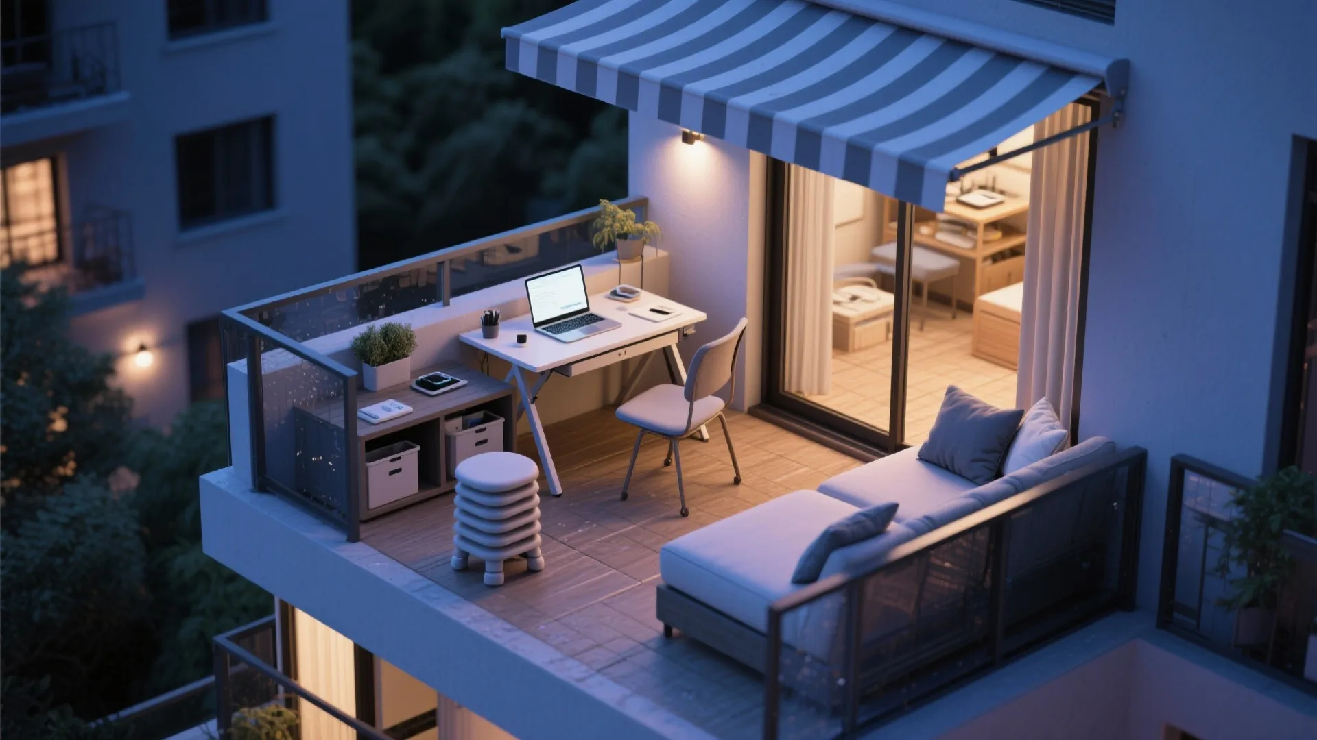 5. Make the balcony a multi-use zone: workspace by day, lounge by night