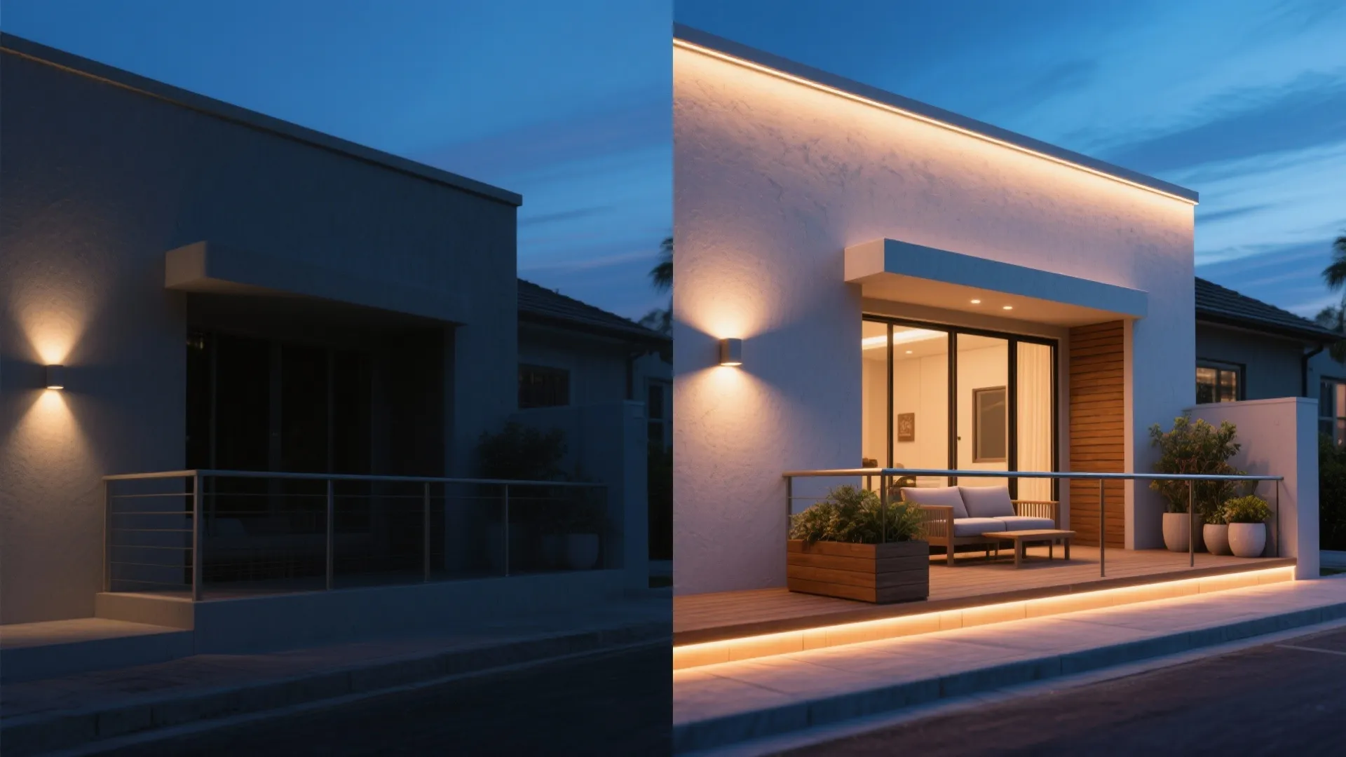 Layered lighting that flatters the facade at night