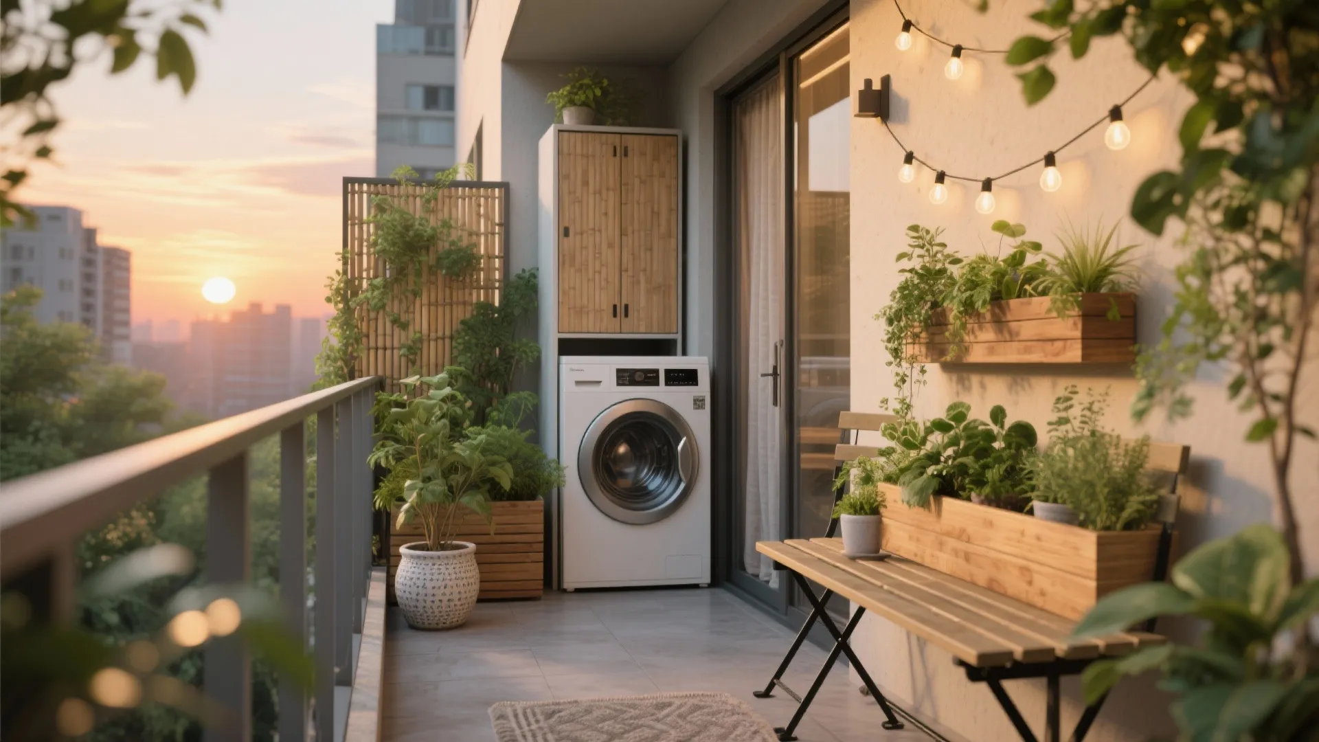 Balcony utility meets biophilic nook