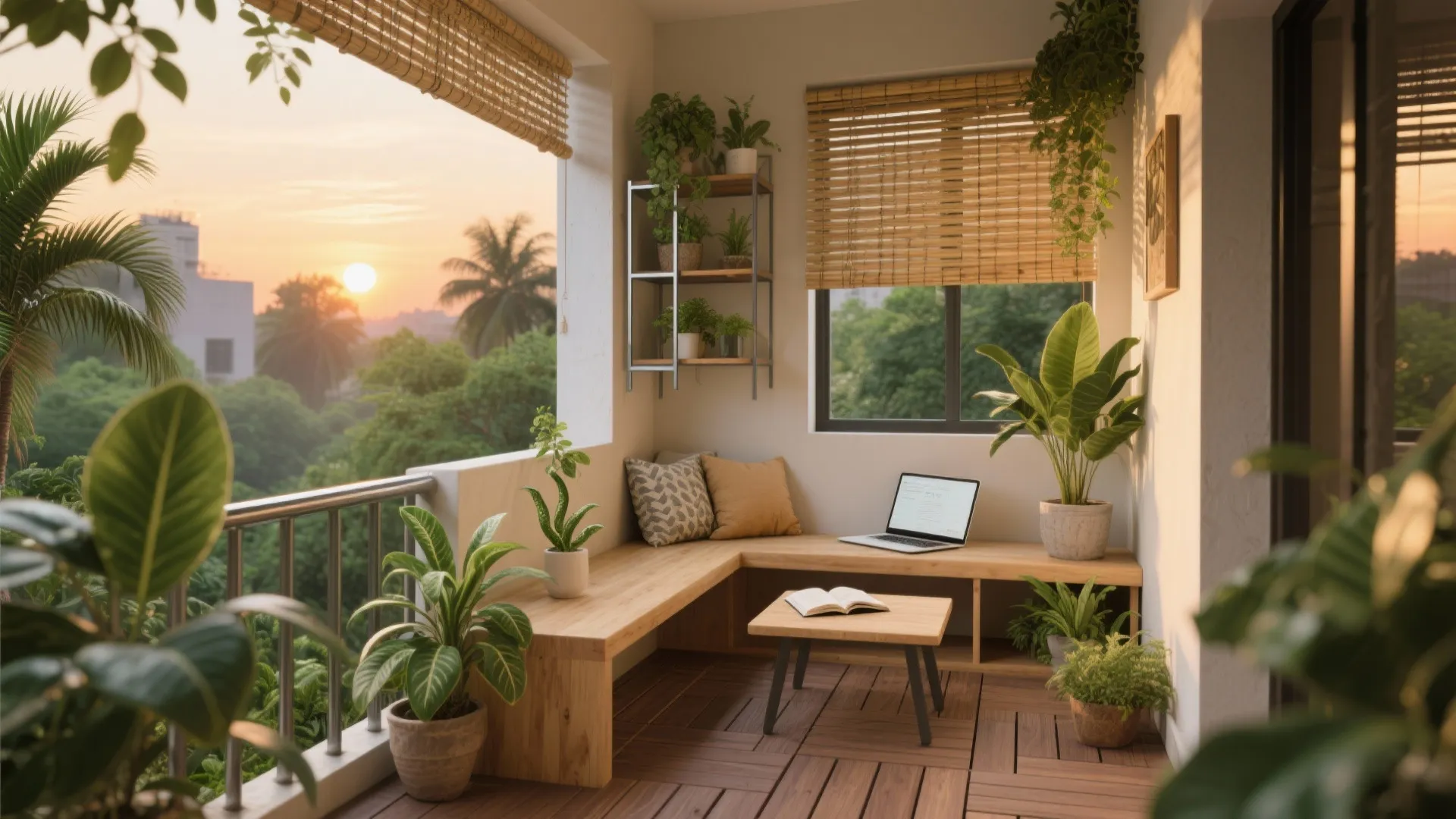 Balcony-to-Nook Conversion: Work, Read, or Sip with Biophilic Warmth