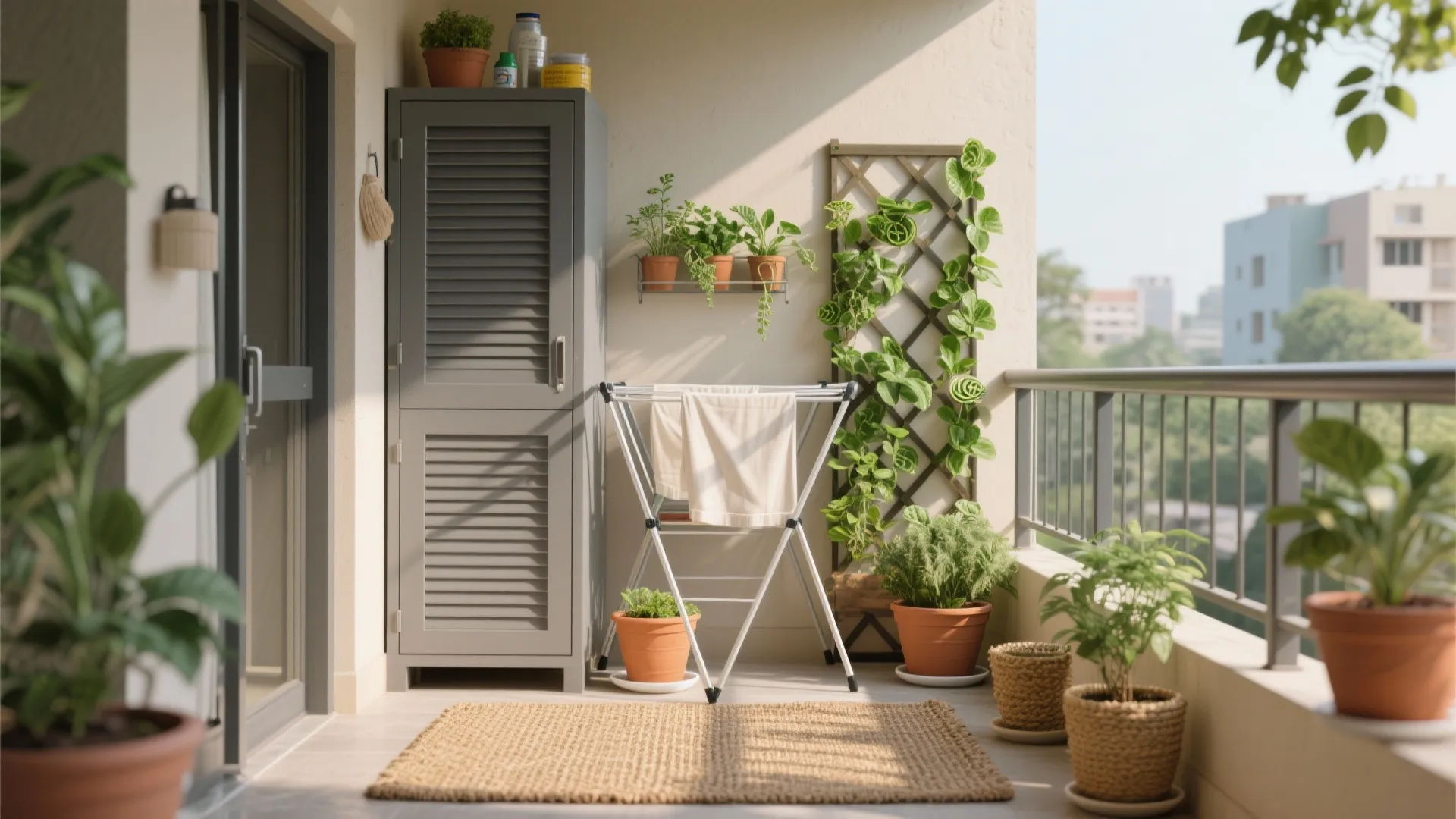 Balcony Utility Nook with Vertical Greening