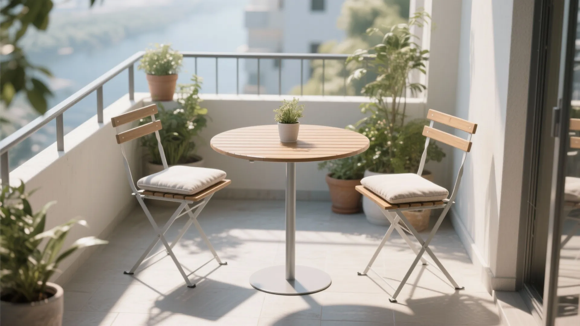5. Slim pedestal round table for a balcony nook