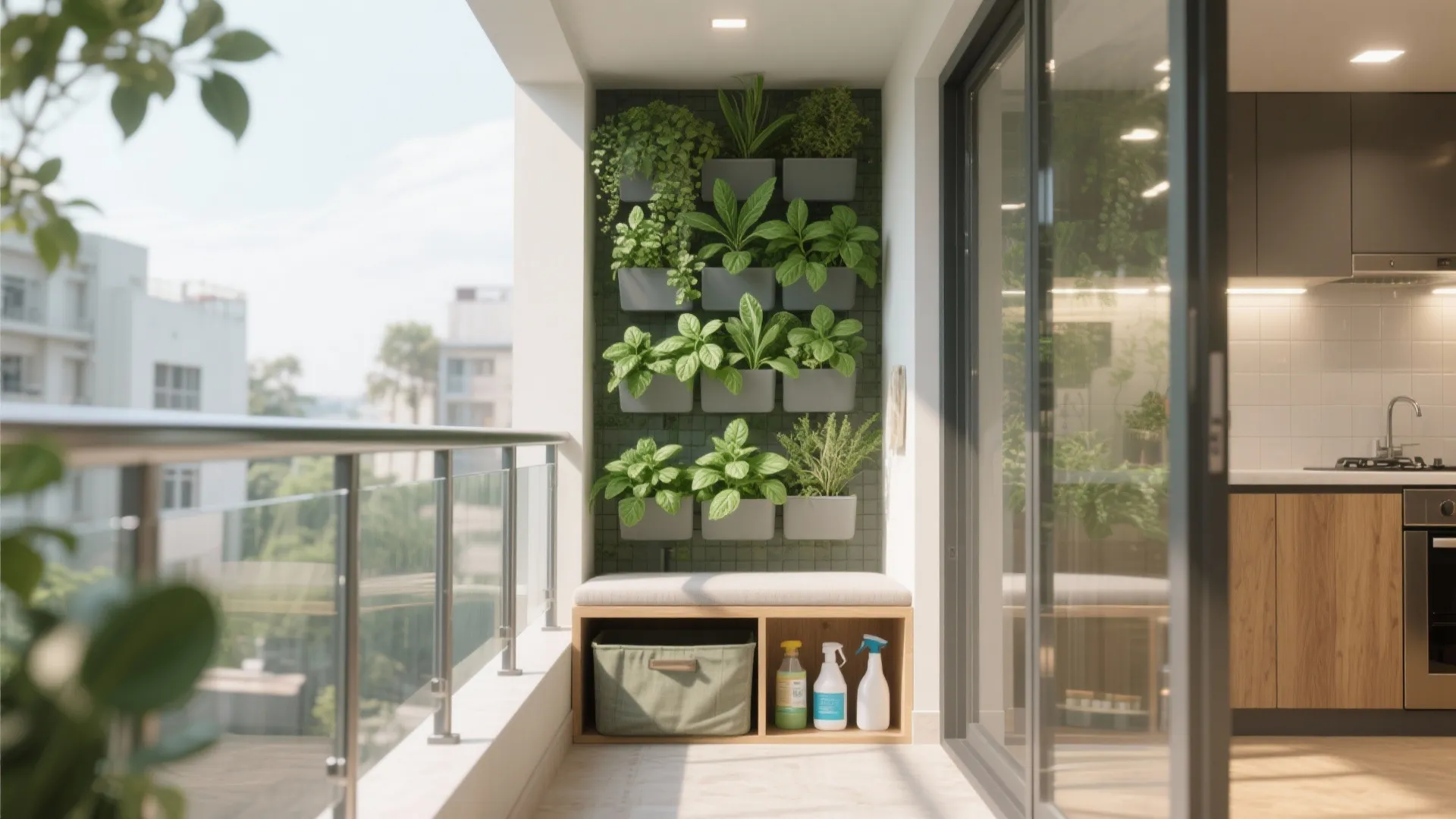 Balcony and utility niches: pocket garden + storage