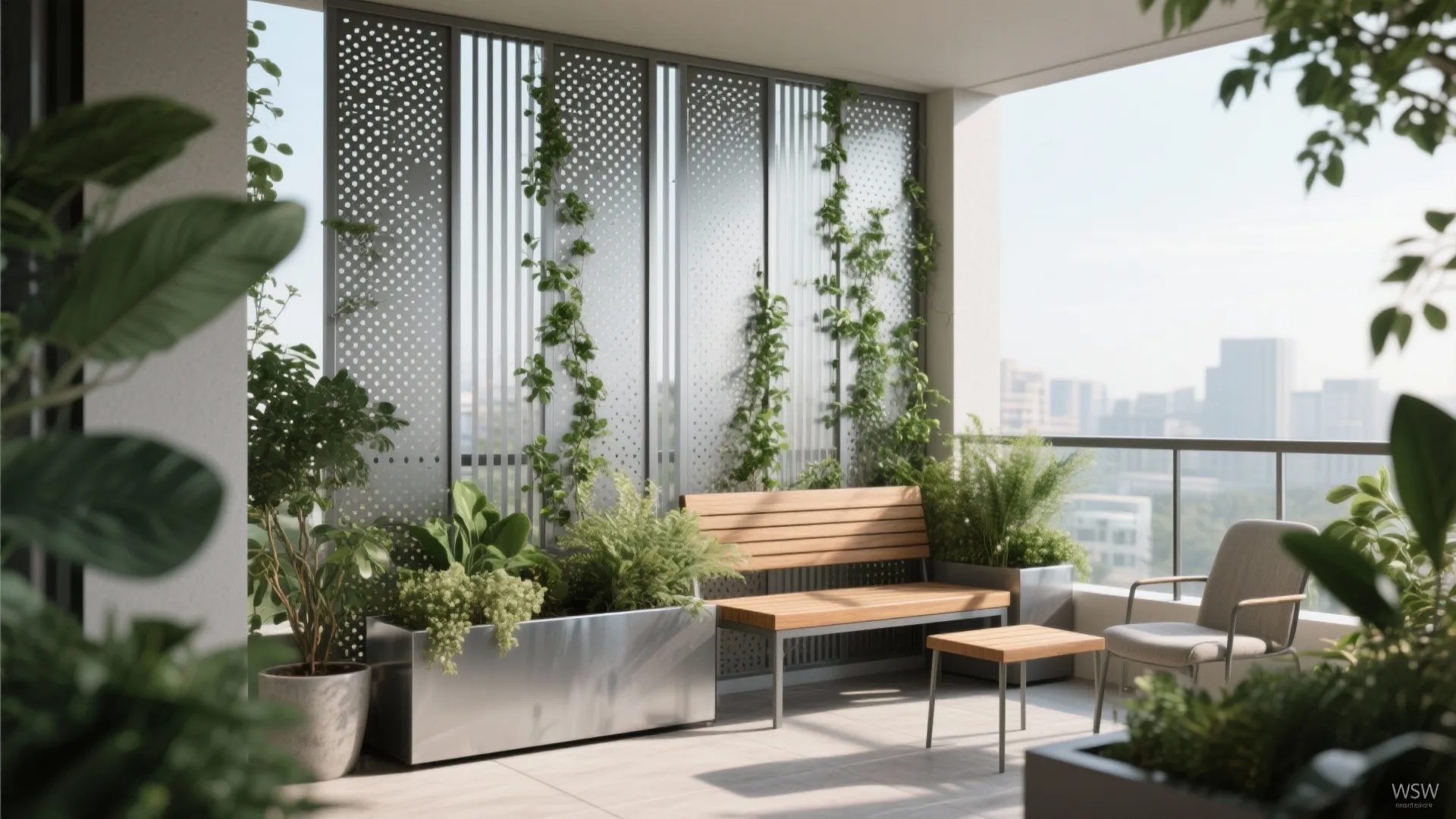 Layered privacy with planters and screens